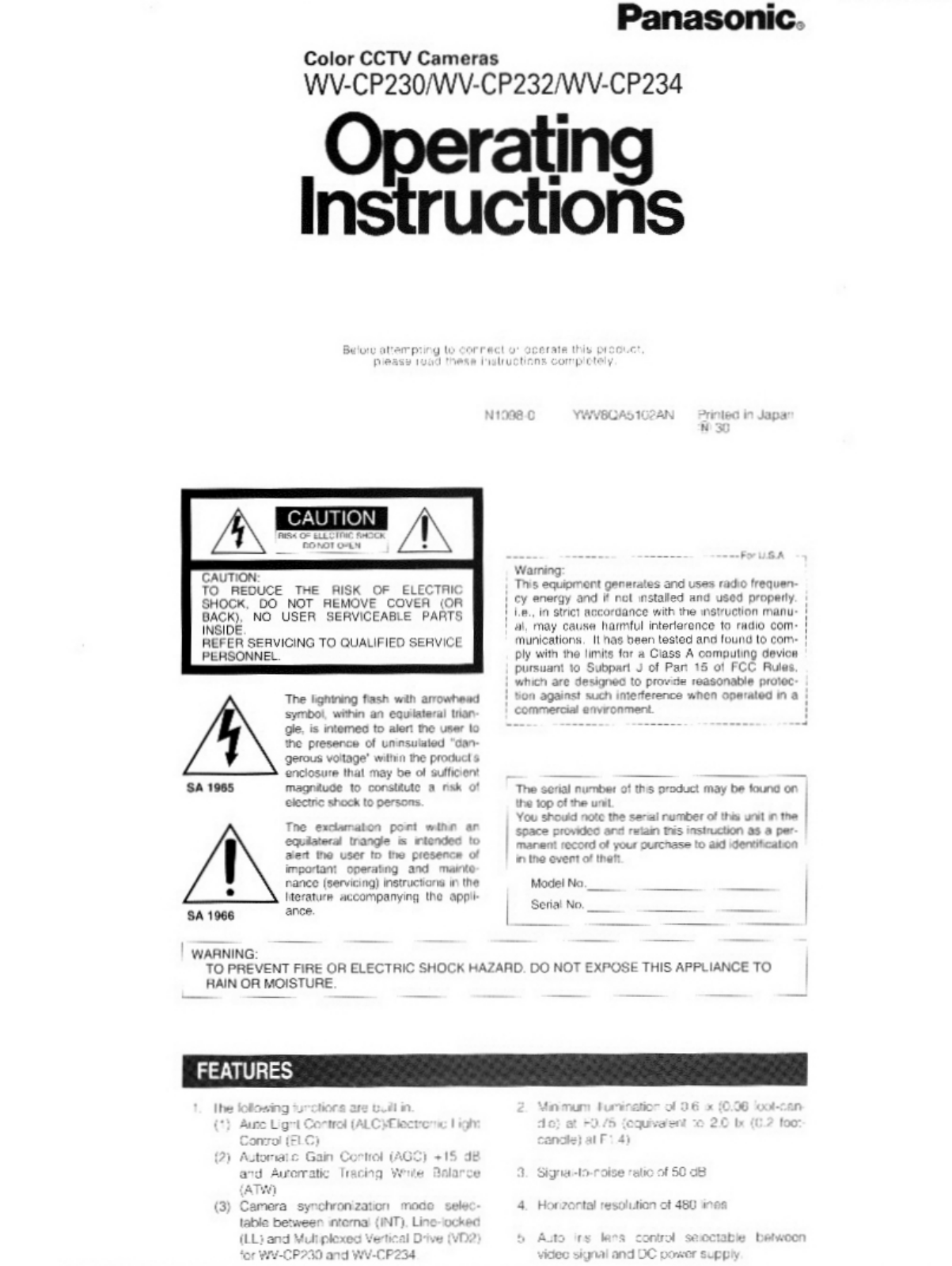 Panasonic WV-CP234P, WV-CP232P, WV-CP230P User Manual