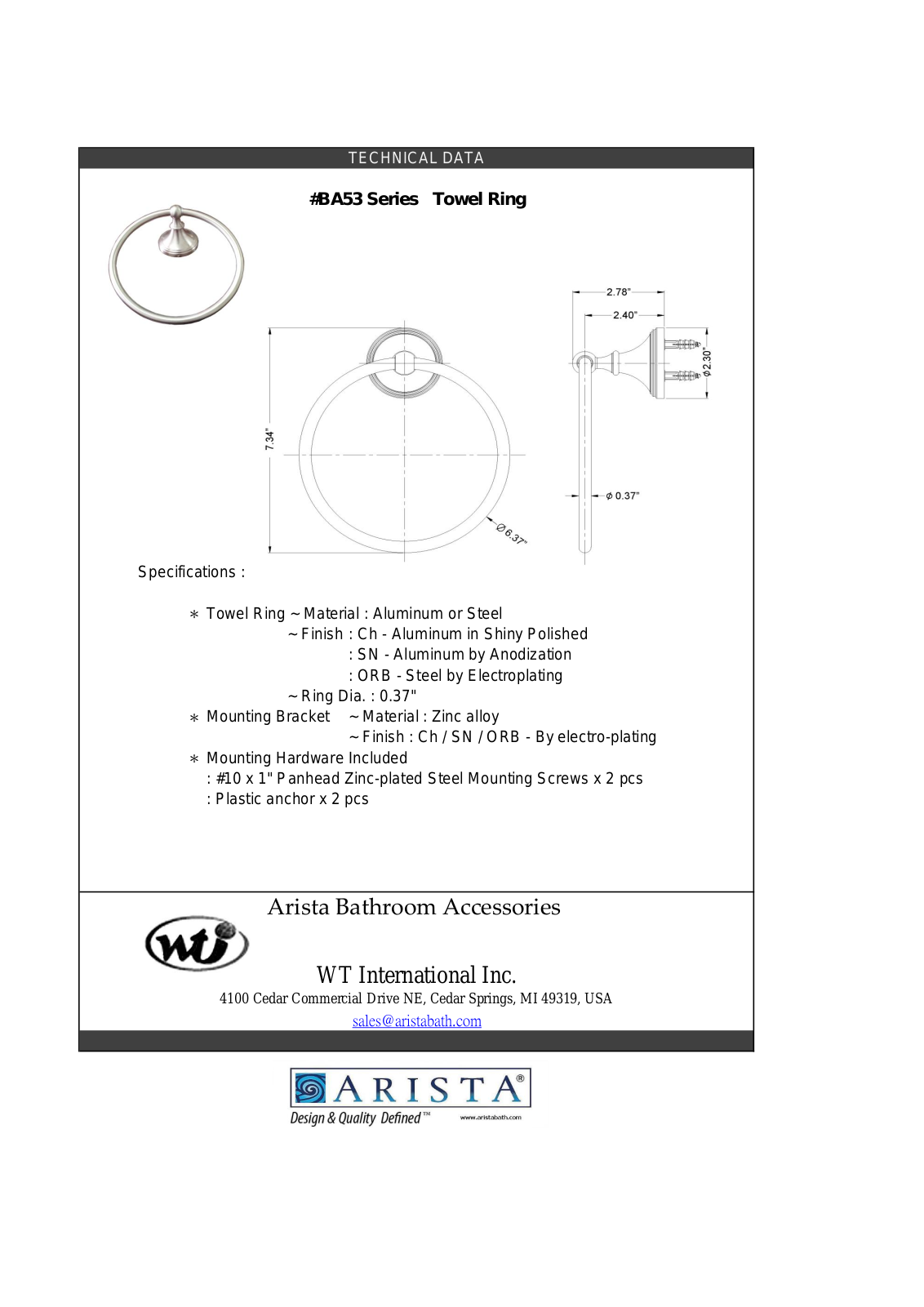 ARISTA WTIN1063 Specifications - ManualMachine.com