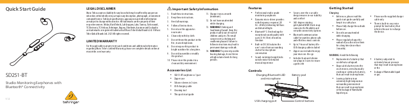 Behringer SD251-BT Quick Start Guide