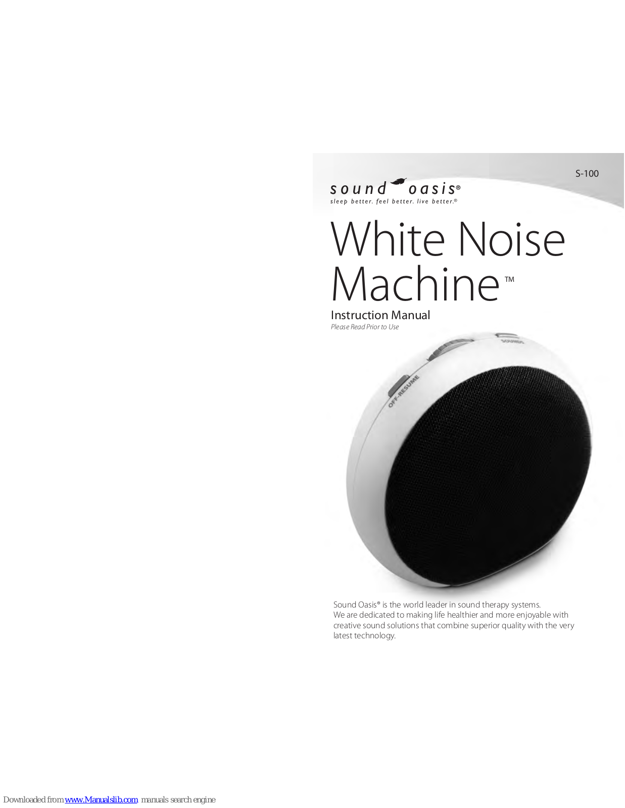 Sound Oasis White Noise Machine S-100 Instruction Manual