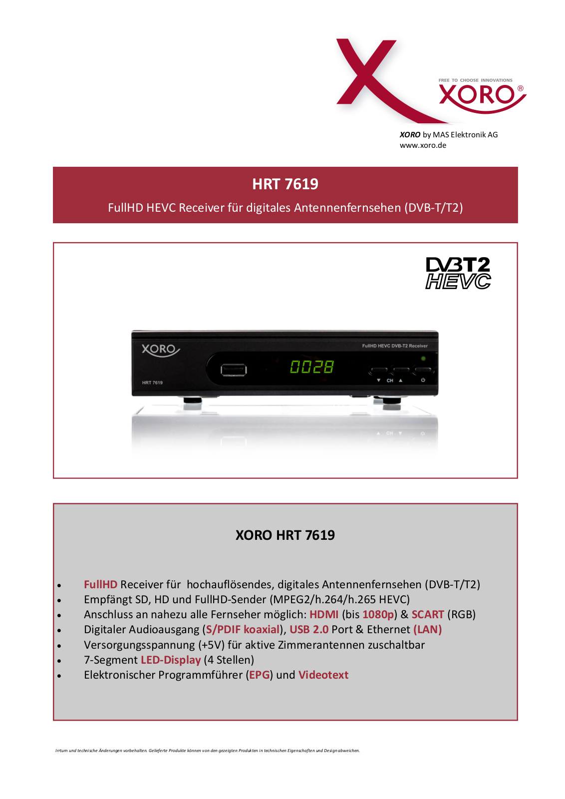 Xoro HRT 7619 User Manual