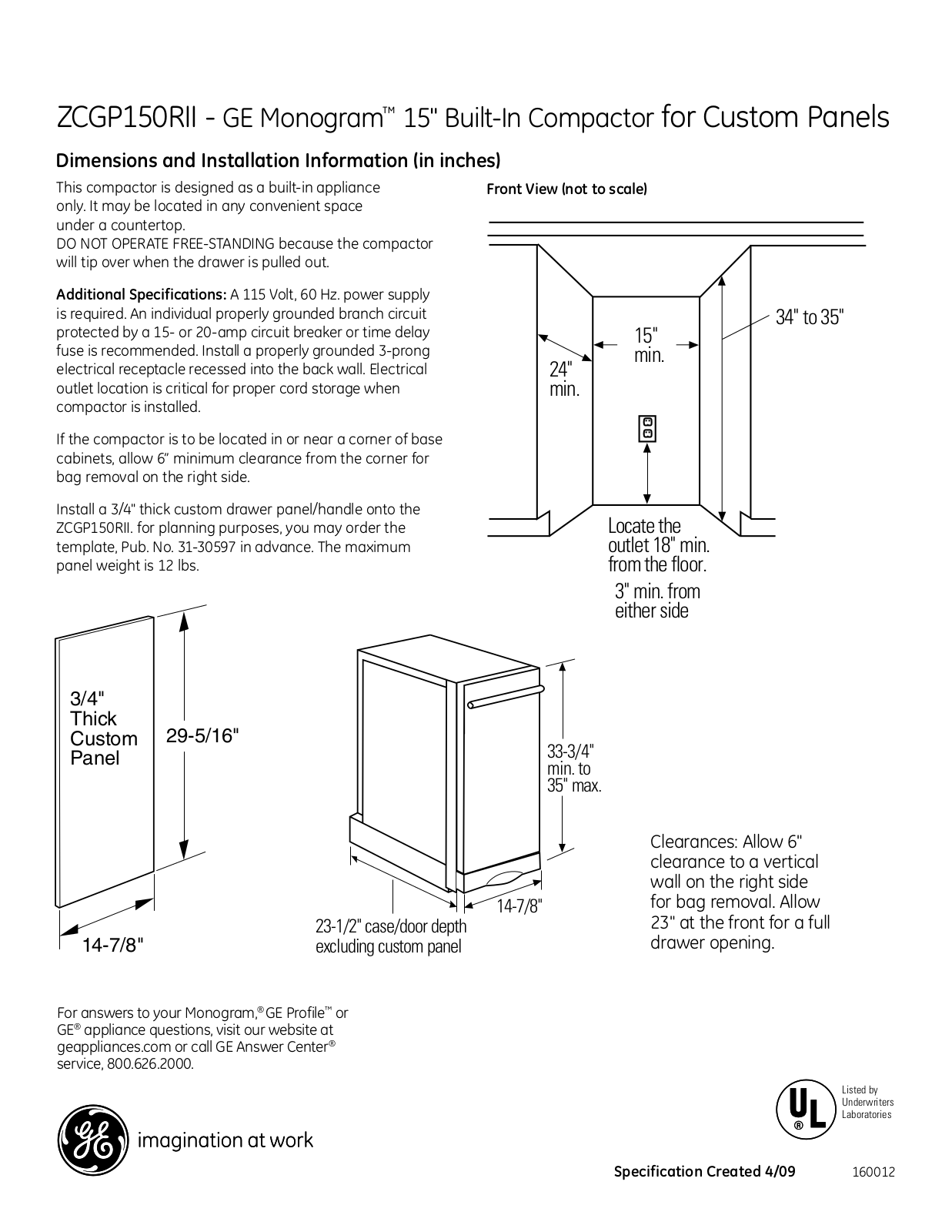 GE ZCGP150RII User Manual