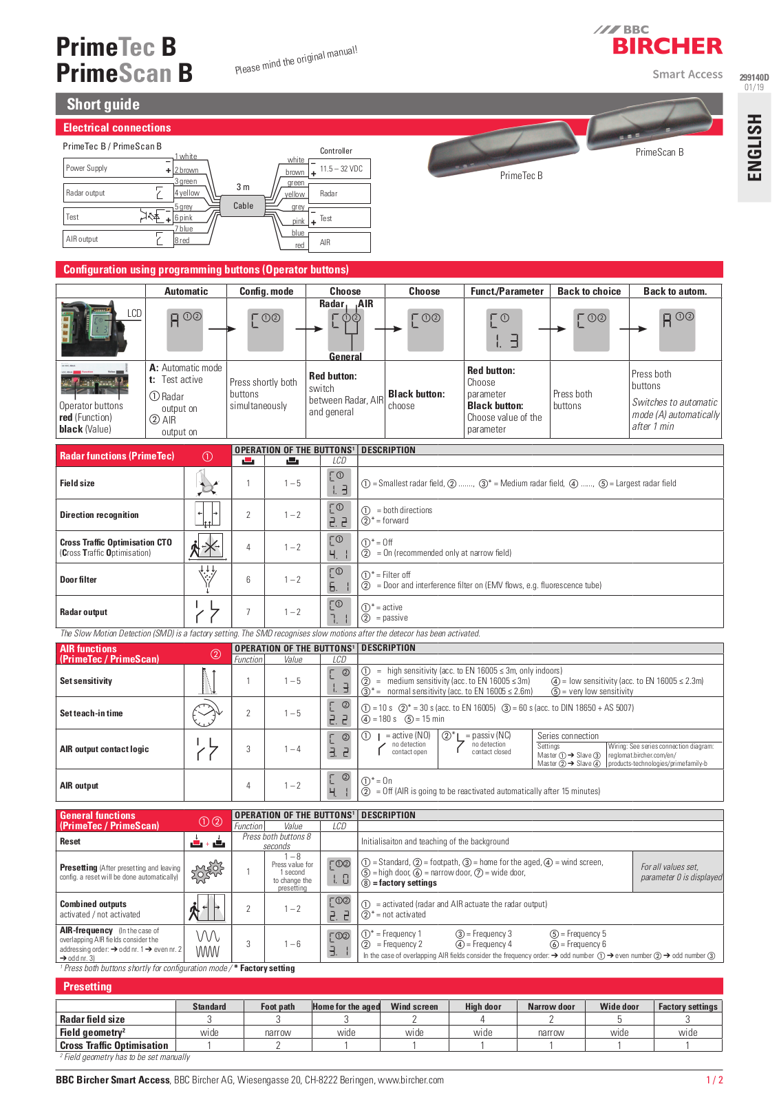 Bircher PrimeTec B, PrimeScan B Short Manual - ManualMachine.com