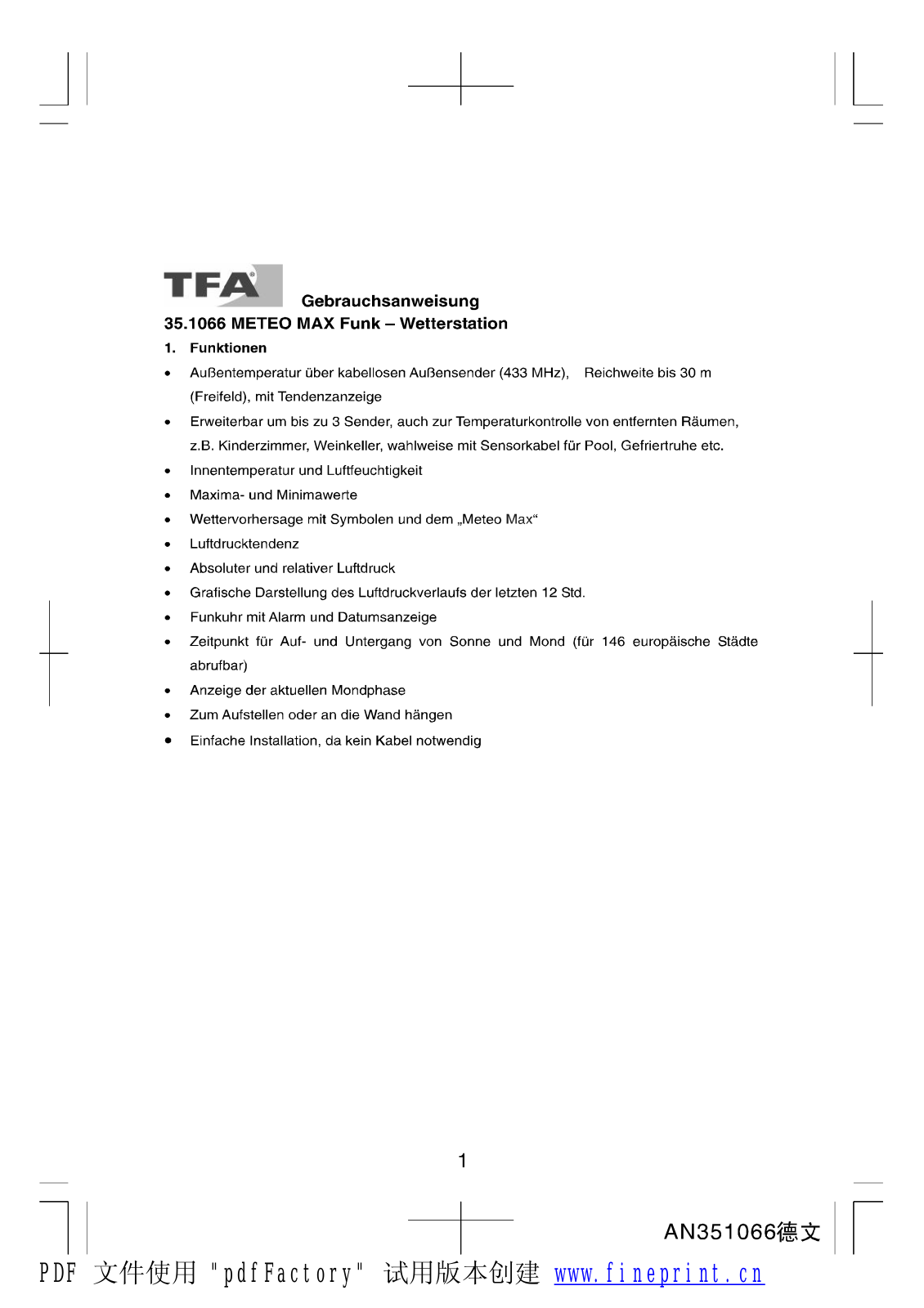 TFA Meteo Max User Manual