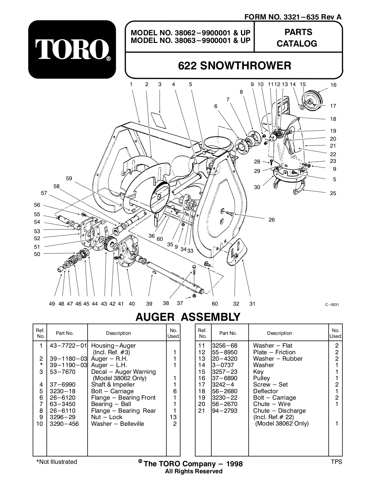 Toro 38062, 38063 Parts Catalogue