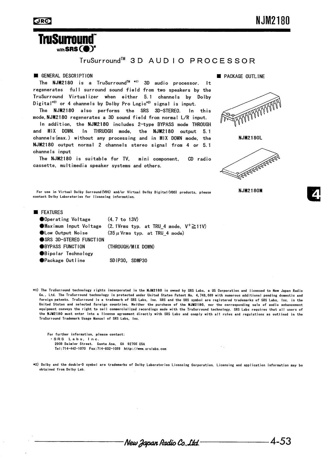 JRC NJM2180M, NJM2180L Datasheet