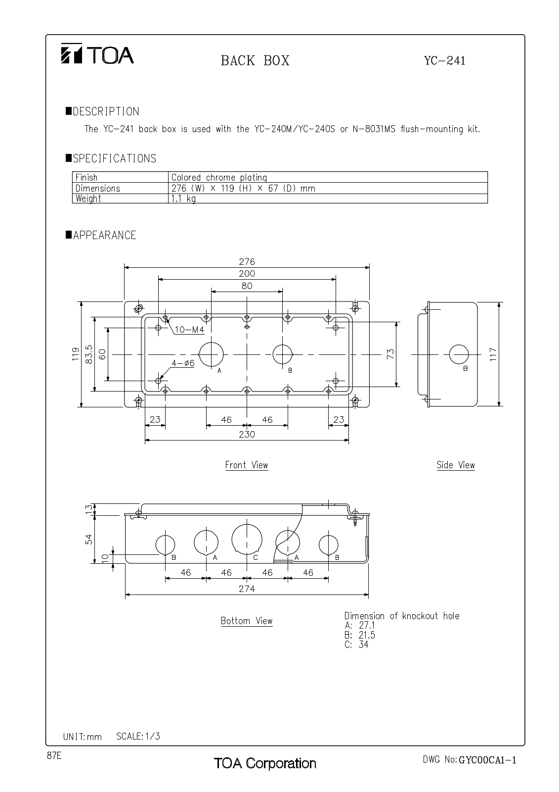 TOA YC-241 User Manual