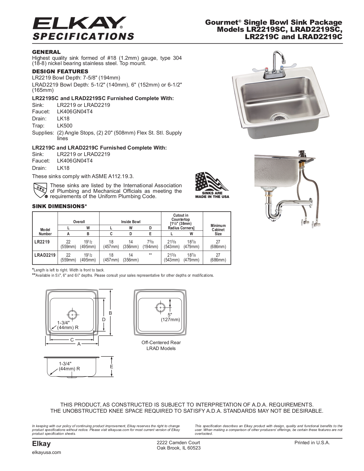 Elkay LR2219C User Manual