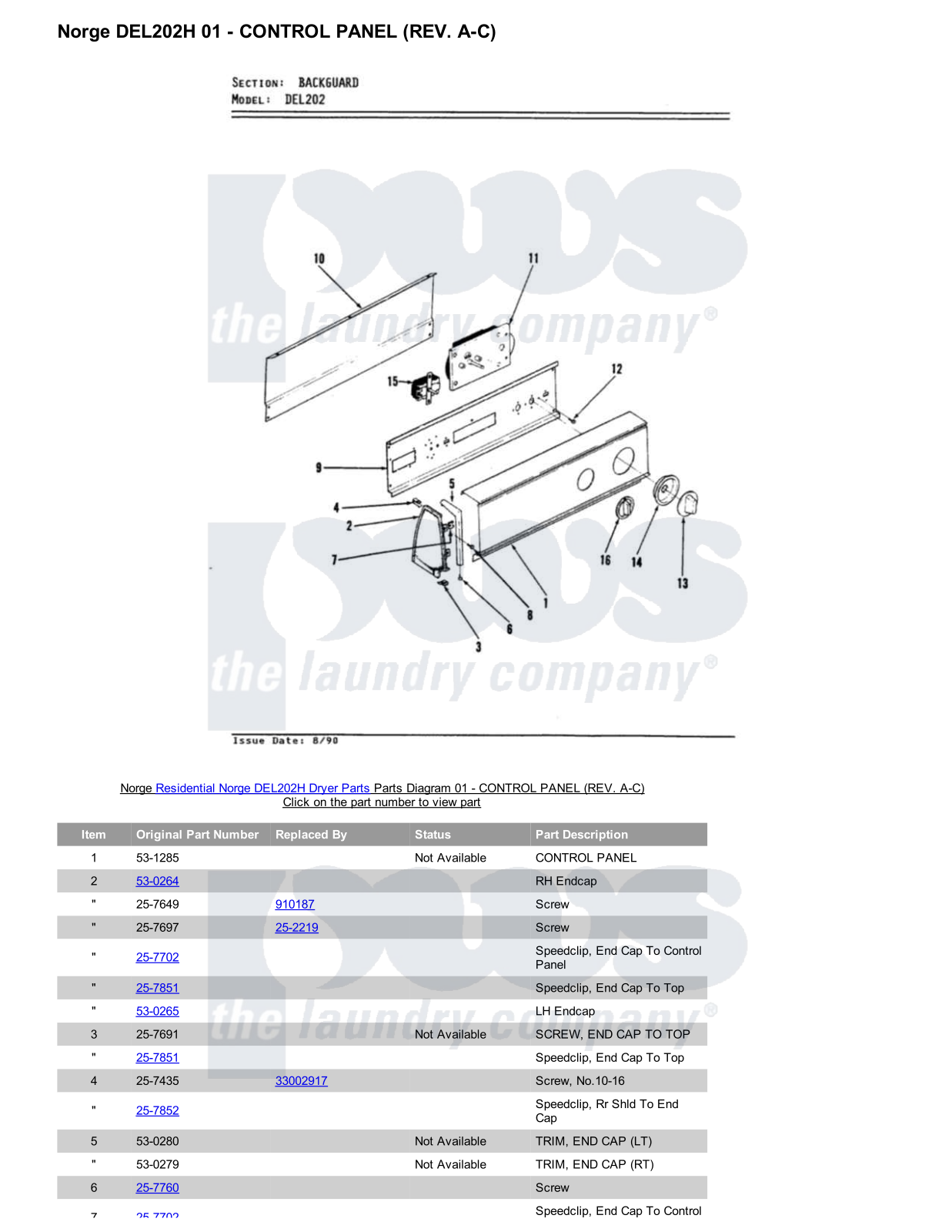 Norge DEL202H Parts Diagram