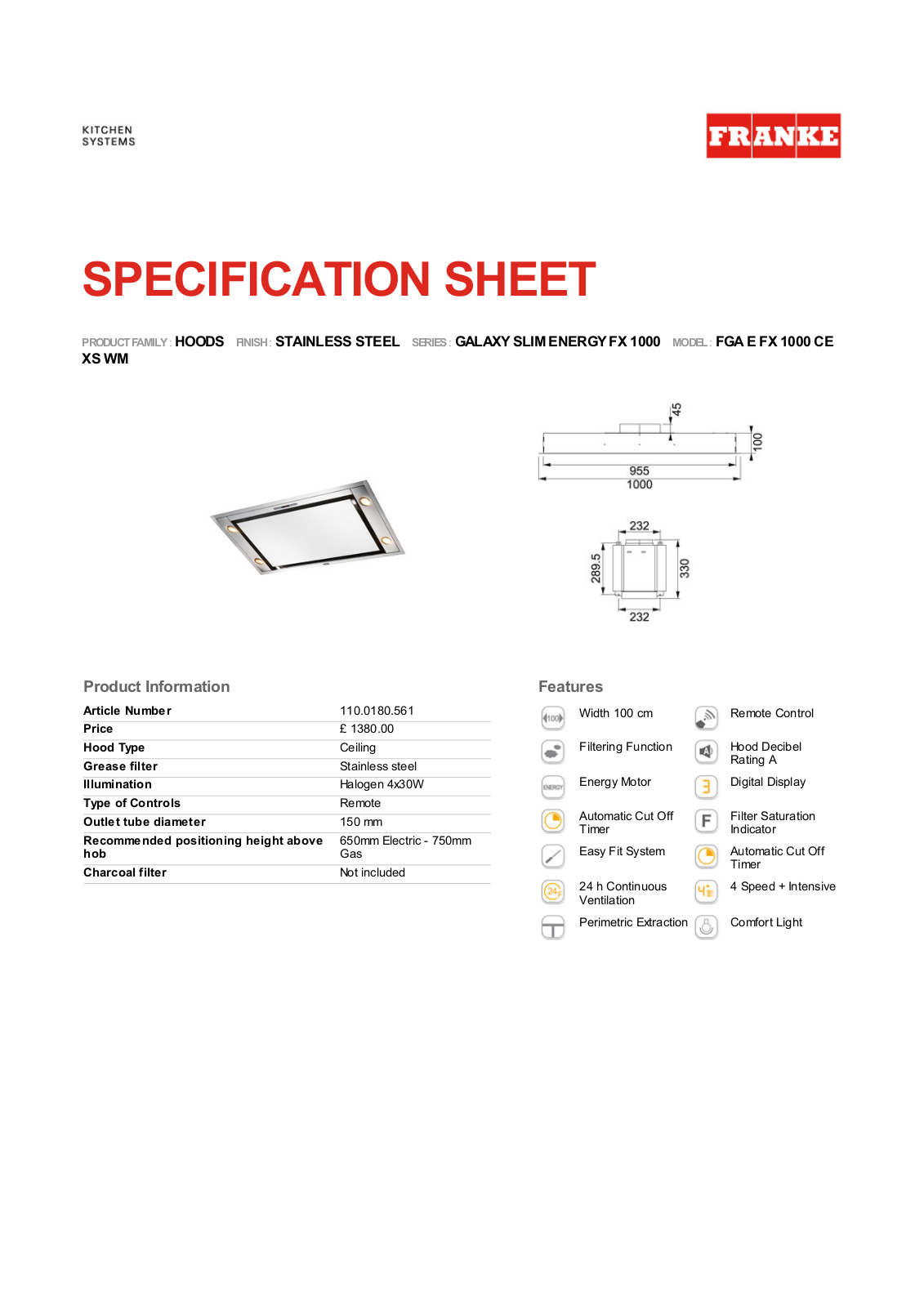 Franke Foodservice FGA E FX 1000 CE User Manual