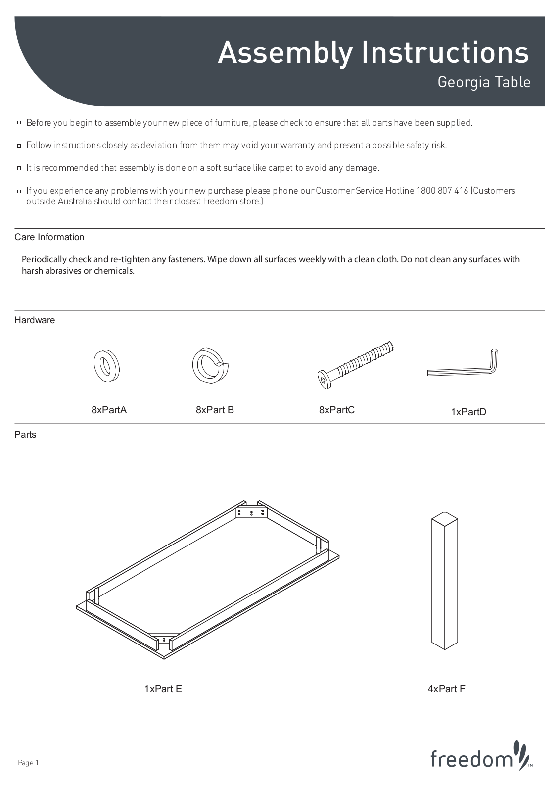 Freedom Georgia Table Assembly Instruction