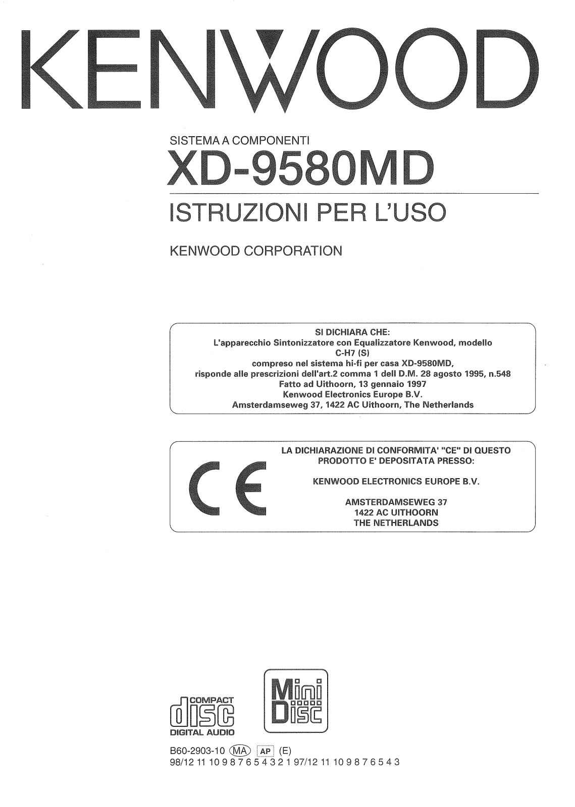 Kenwood XD-9580MD User Manual