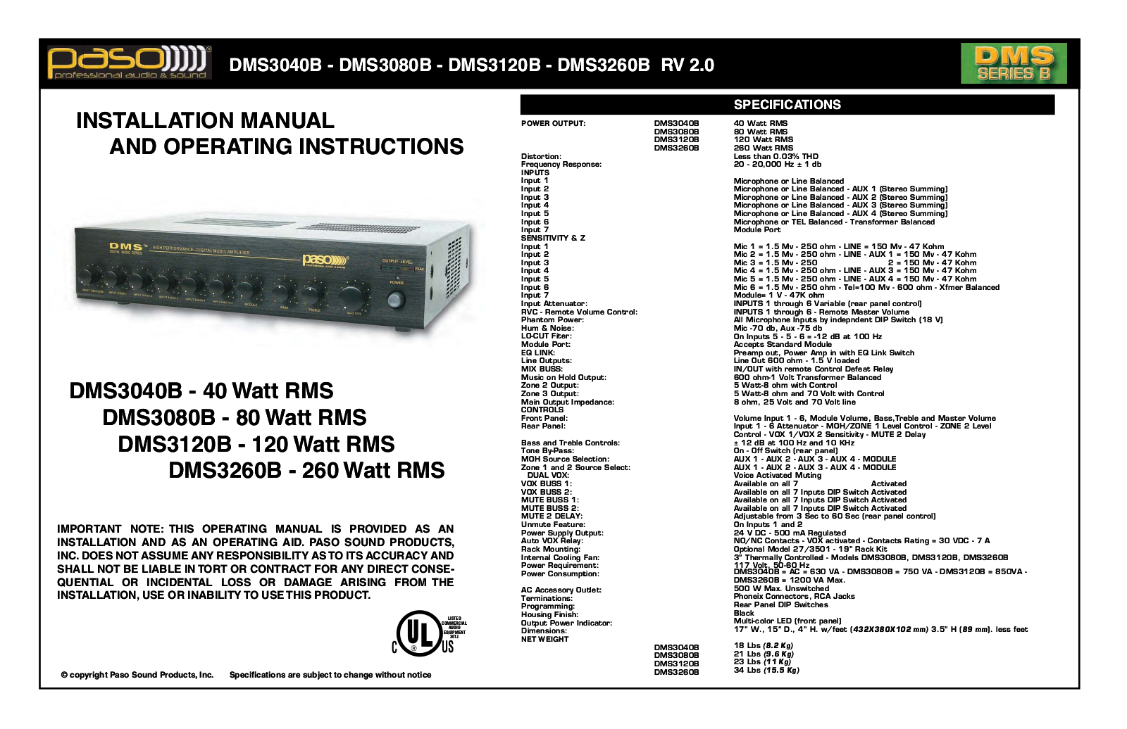 Paso Sound DMS3040B User Manual