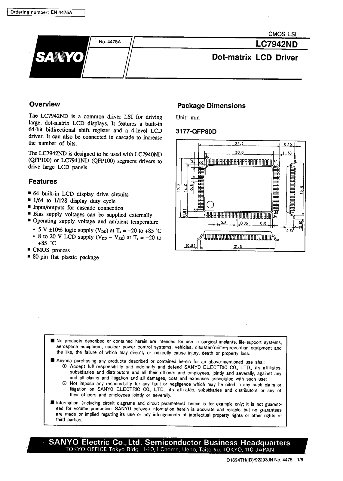 SANYO LC7942ND Datasheet