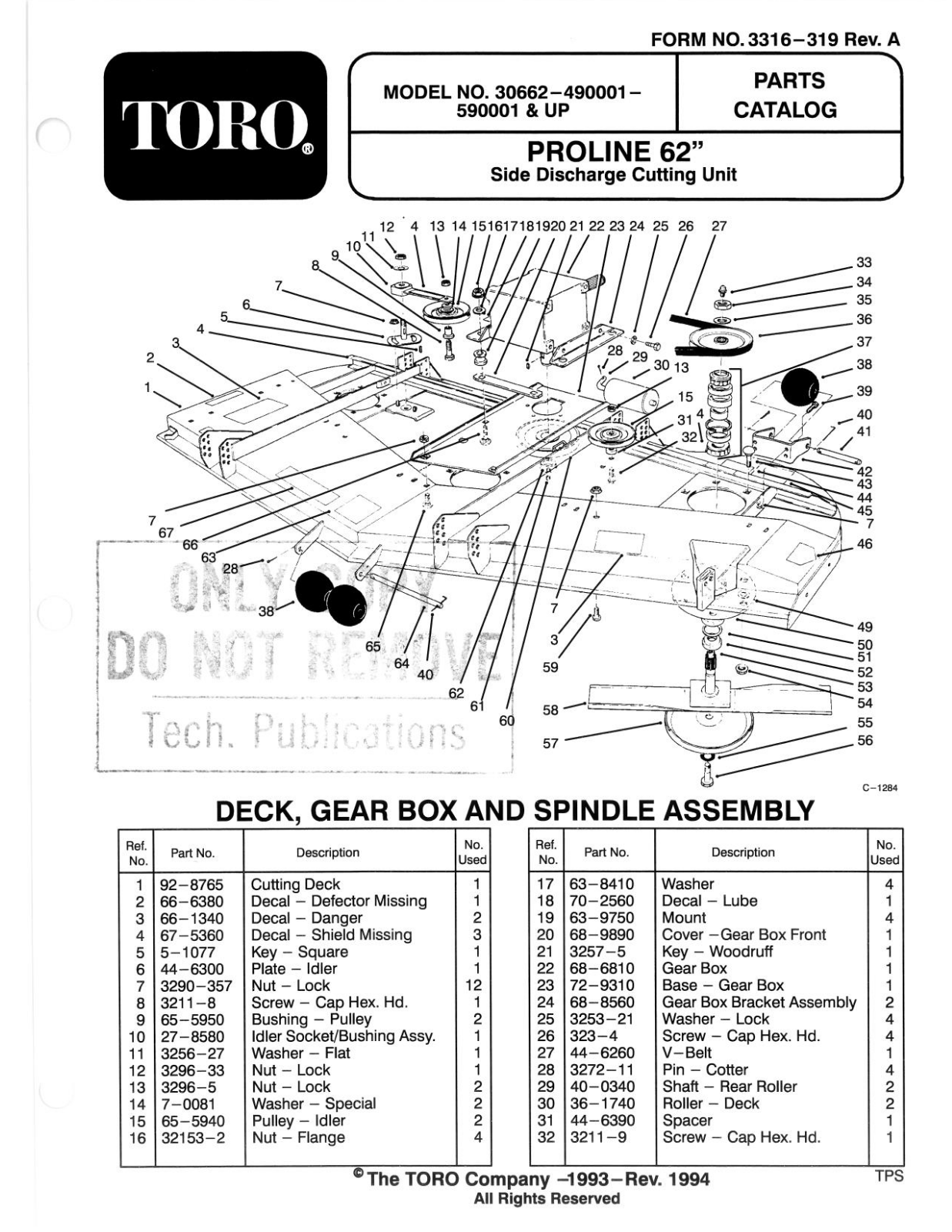 Toro 30662 Parts Catalogue