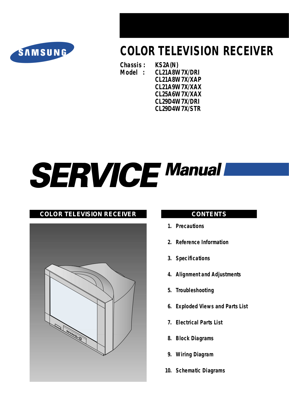 SAMSUNG CL21A8W7X-DRI, CL21A8W7X-XAP, CL21A9W7X-XAX, CL25A6W7X-XAX, CL29D4W7X-DRI Service Manual