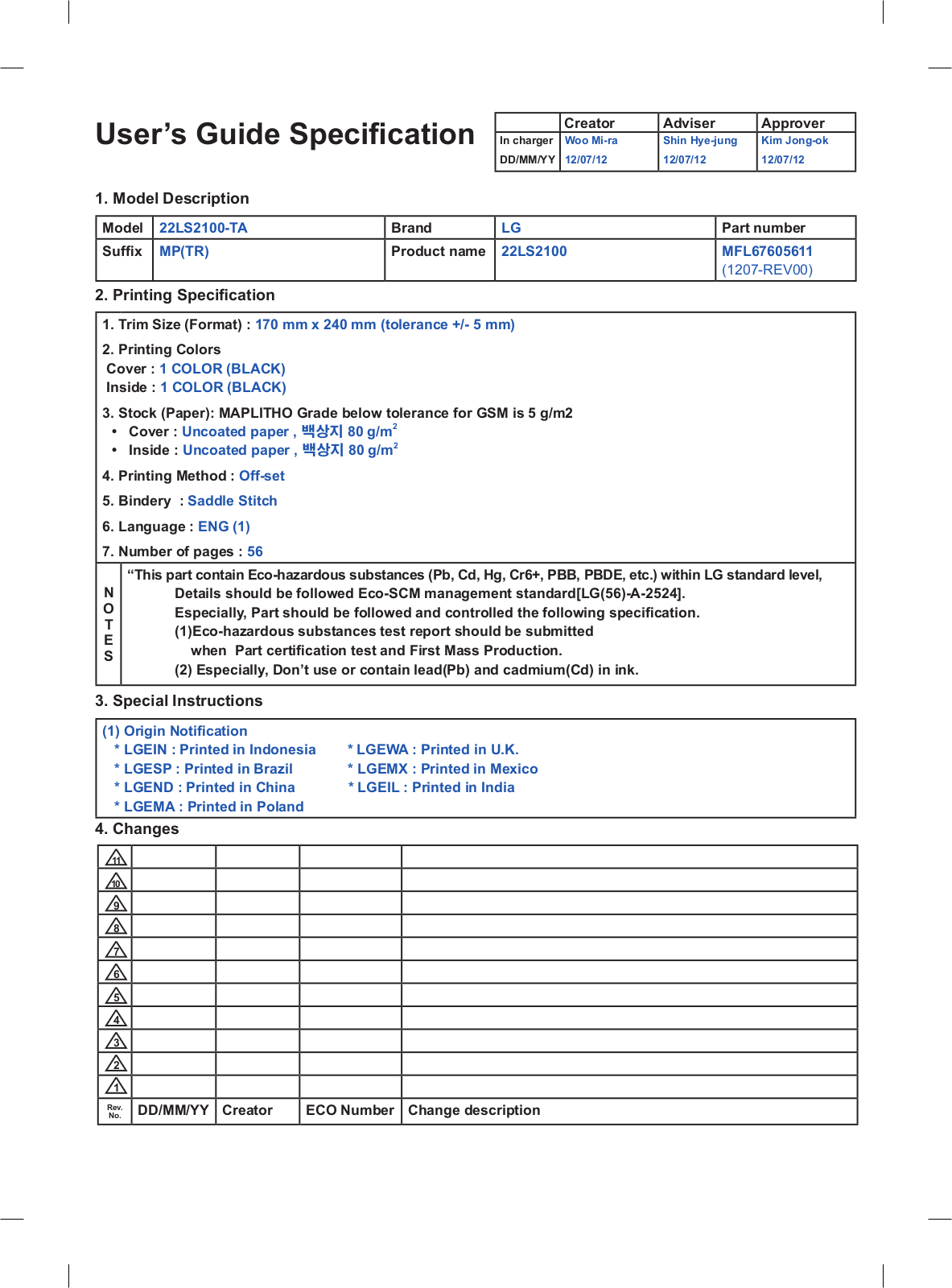 LG 22LS2100 Owner’s Manual