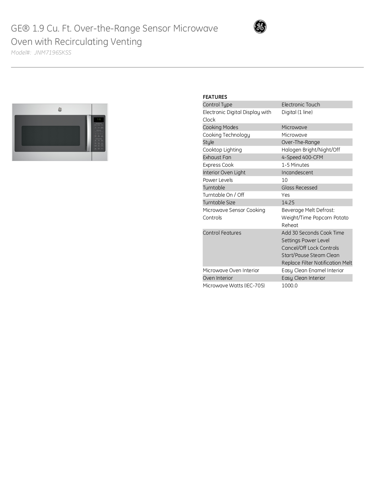 GE GERECOWODWMW102823 Specs