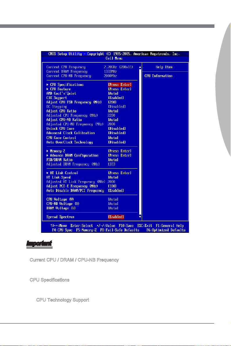 Cell menu