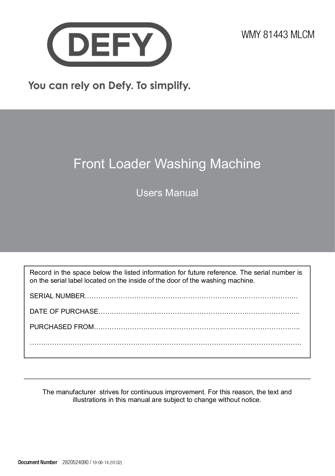 Defy WMY 81443 MLCM User Manual