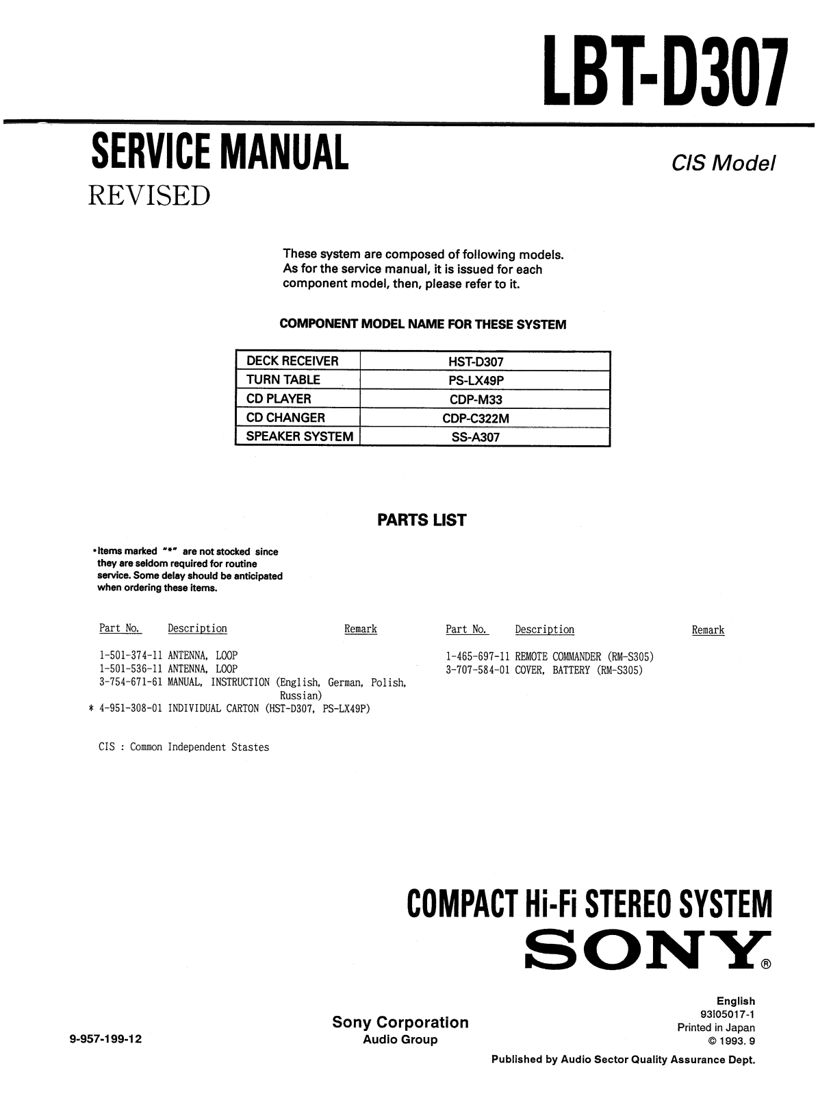 Sony LBT-D307 Schematic