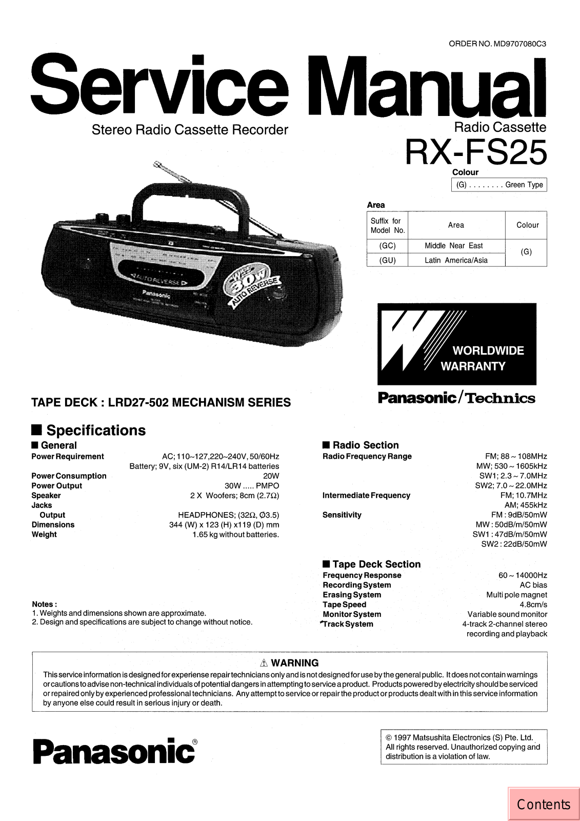 JVC RX FS25 GC, RX FS25 GU Service Manual