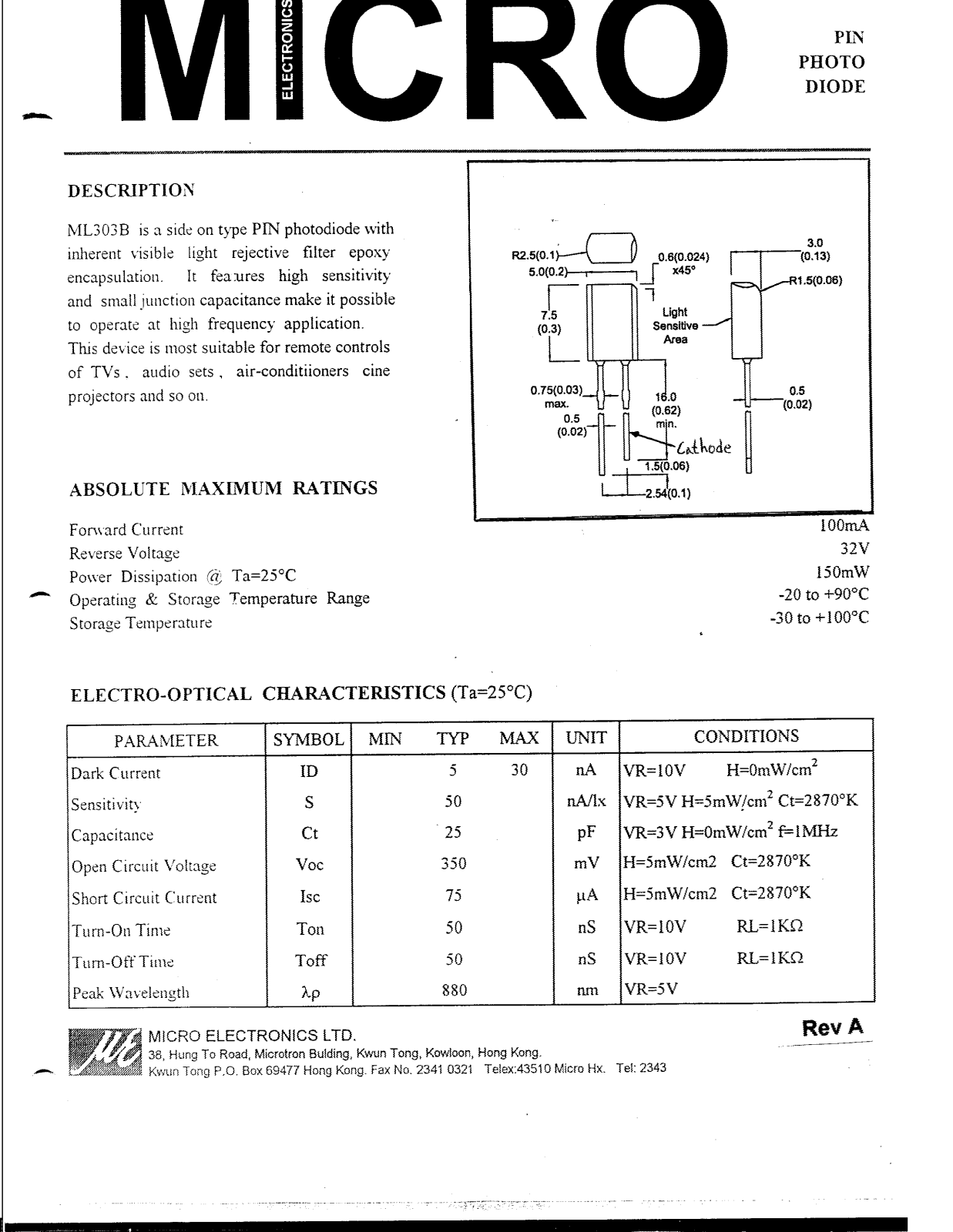 MICRO ML303B Datasheet