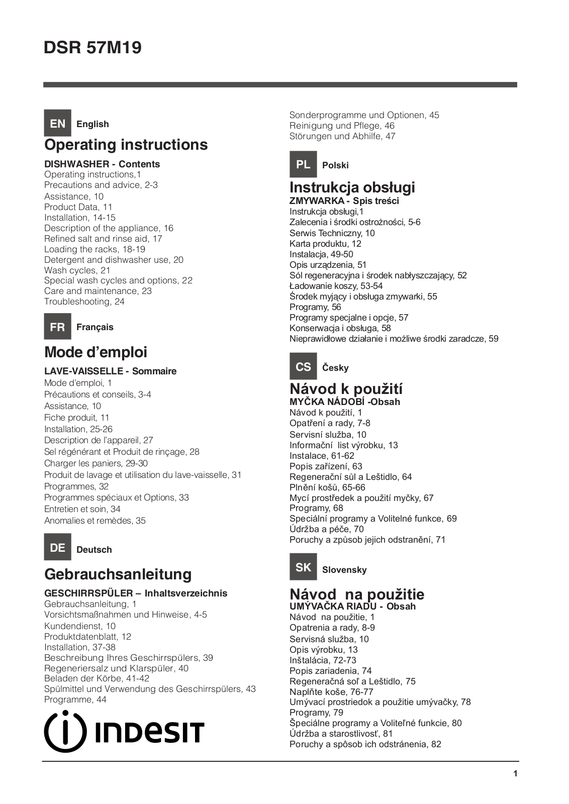 INDESIT DISR 57M19 CA EU User Manual