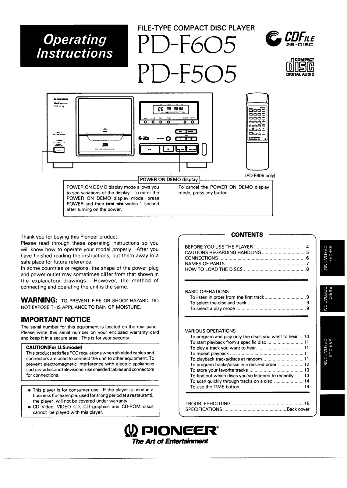 Pioneer PDF-605 Owners manual