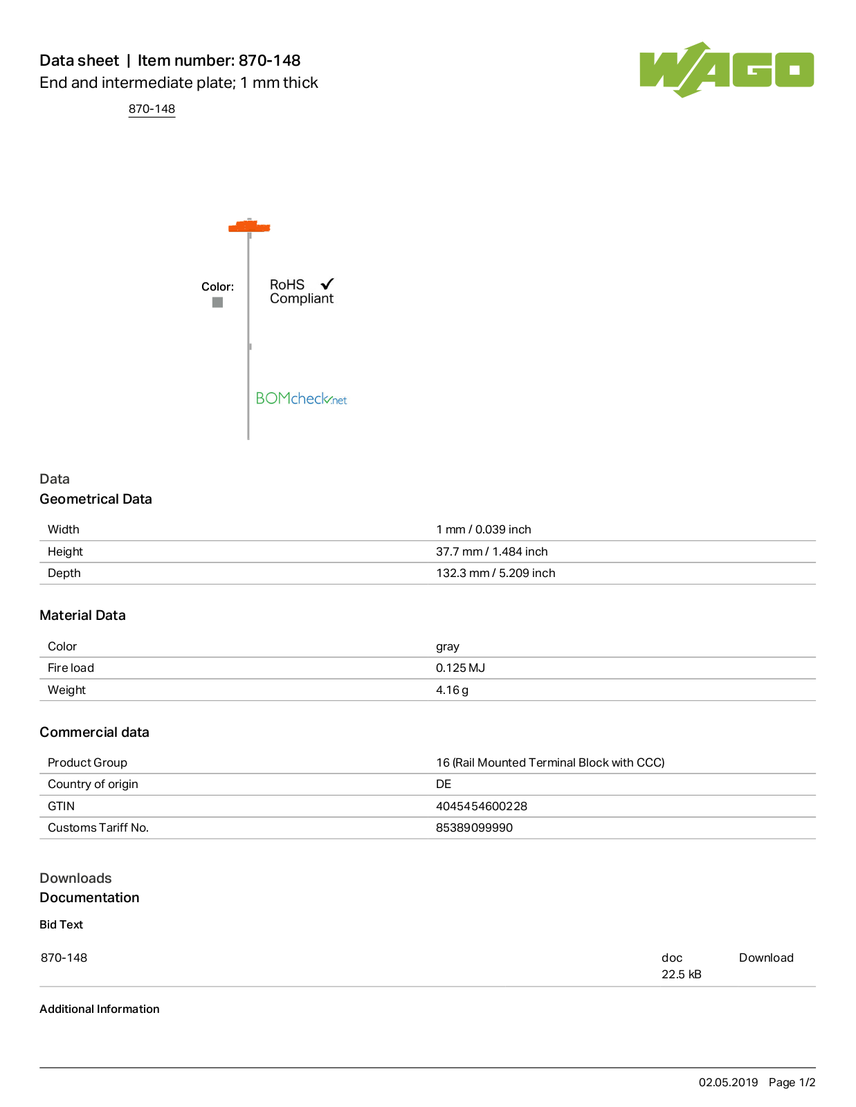 Wago 870-148 Data Sheet