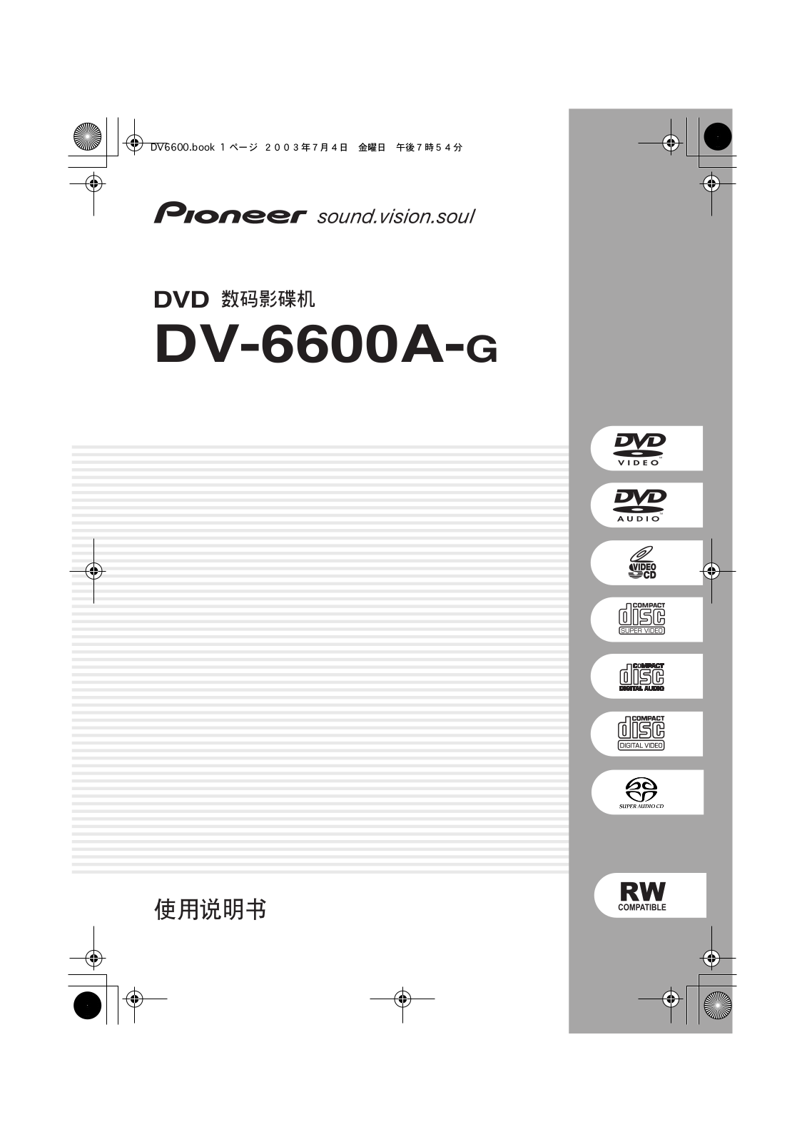 Pioneer DV-6600A-G User Manual