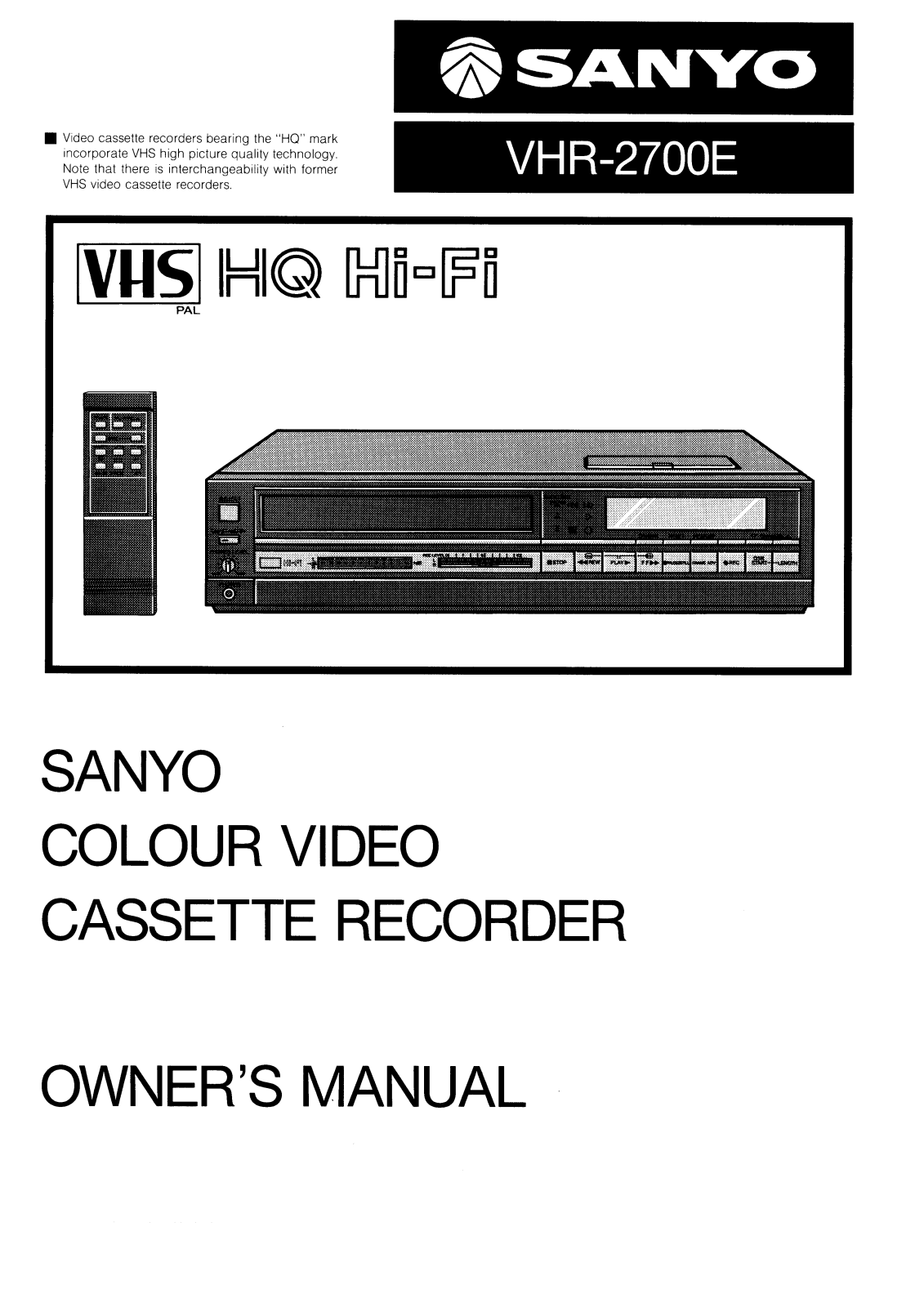 Sanyo VHR-2700E Instruction Manual