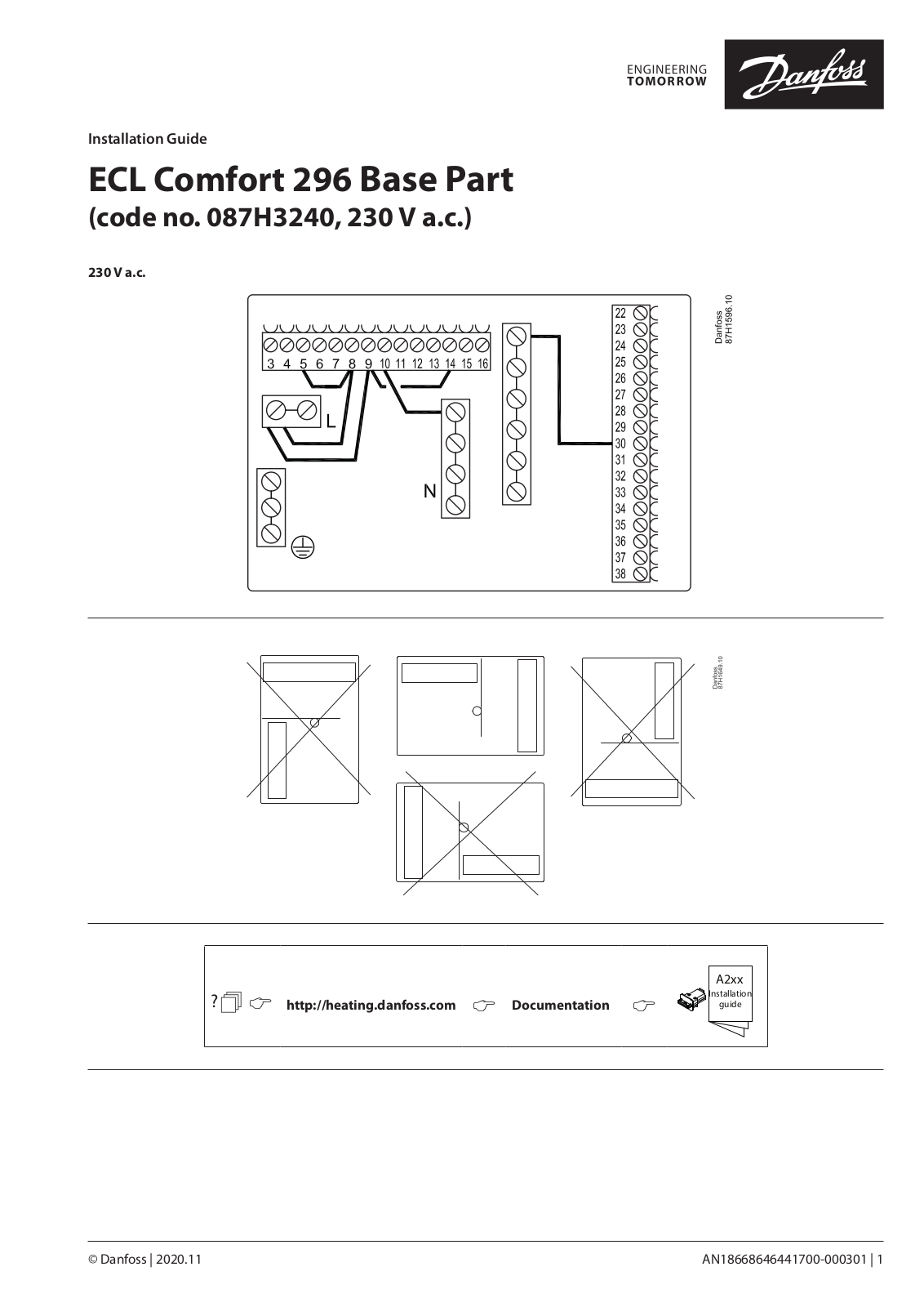 Danfoss ECL Comfort 296 Base Part Installation guide