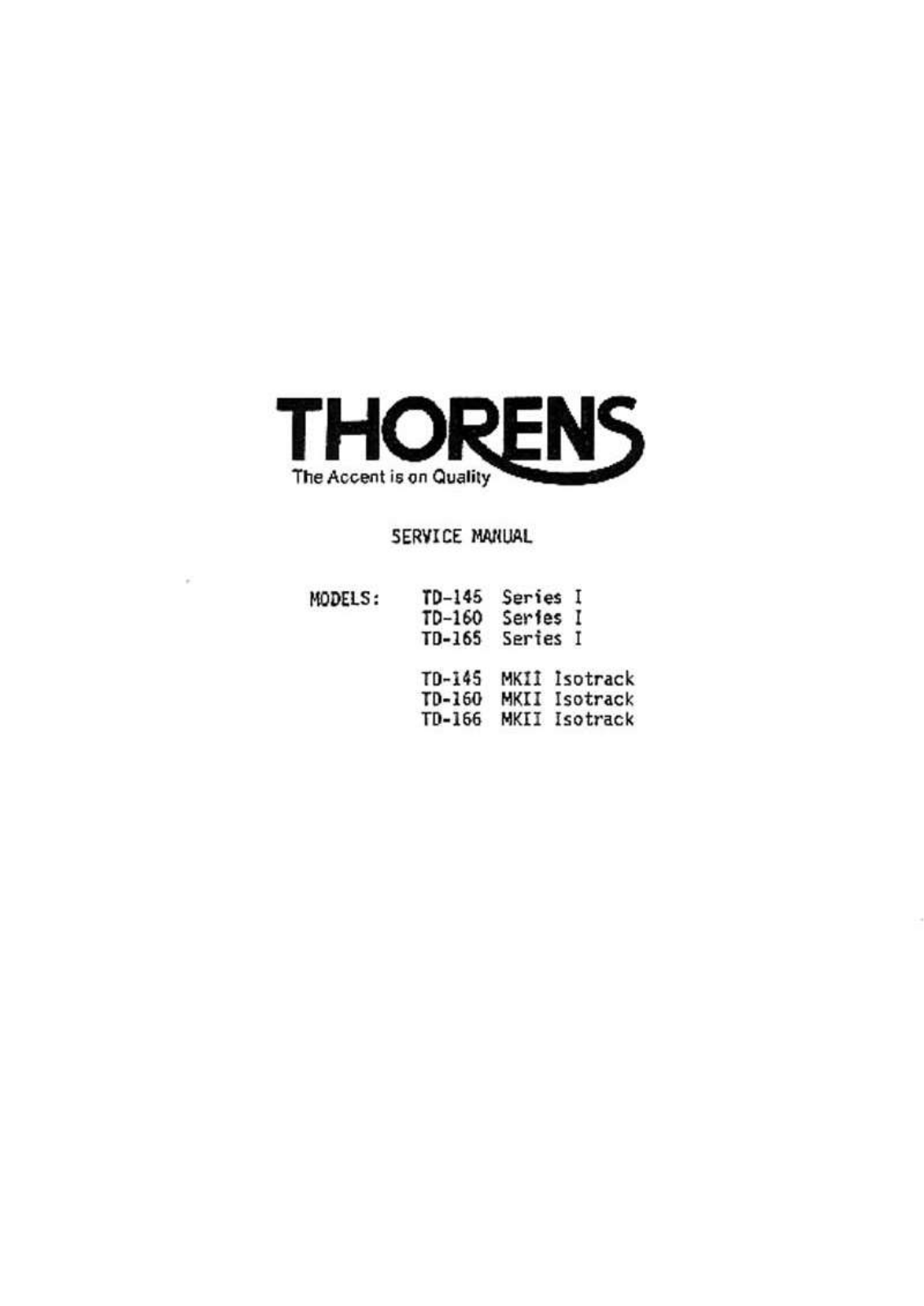 Thorens TD166_2 SERVICE MANUAL