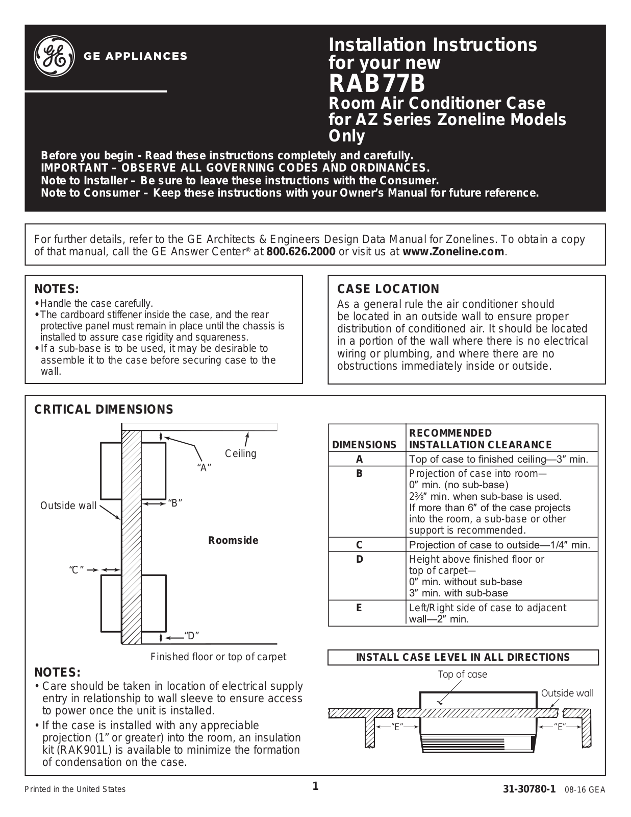 GE RAB77B Installation Guide