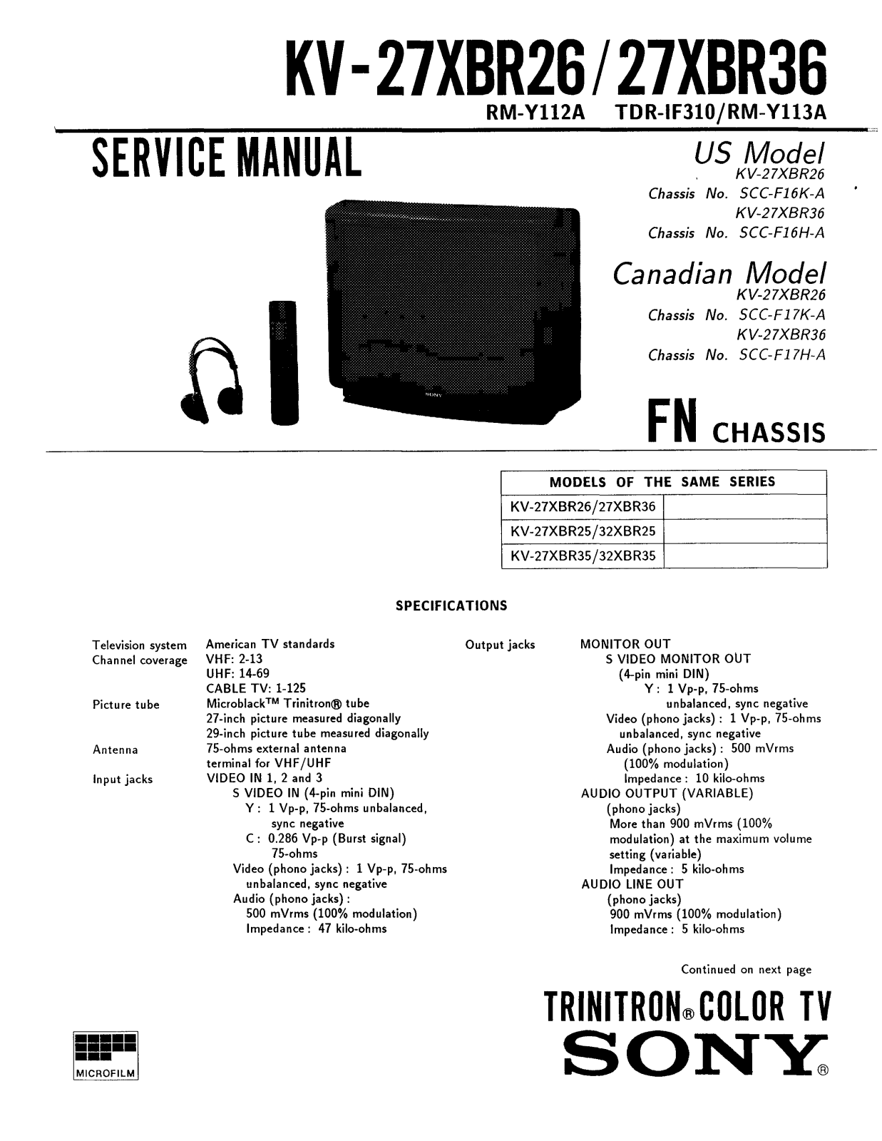 SONY KV 27XBR26, KV 27XBR36 Service Manual