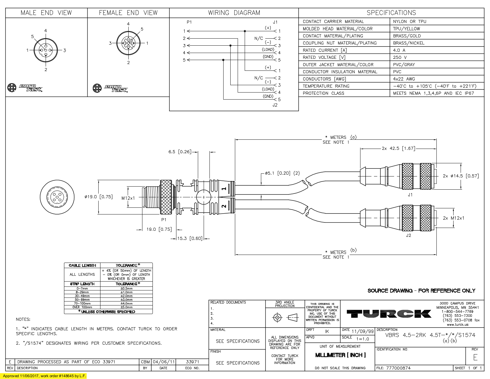 Turck VBRS4.5-2RK4.5T-1/1/S1574 Specification Sheet