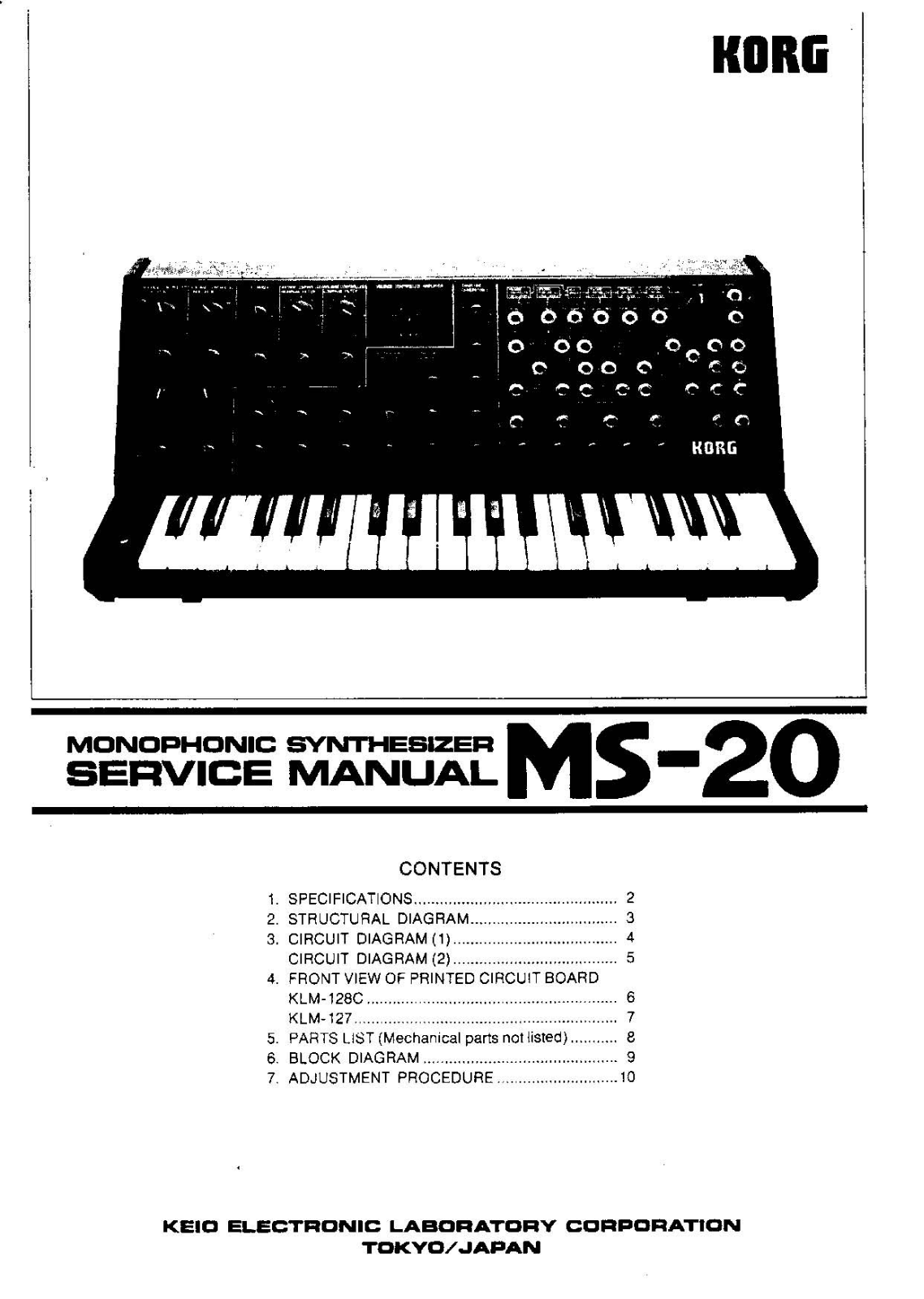 Korg MS-20 SERVICE MANUAL