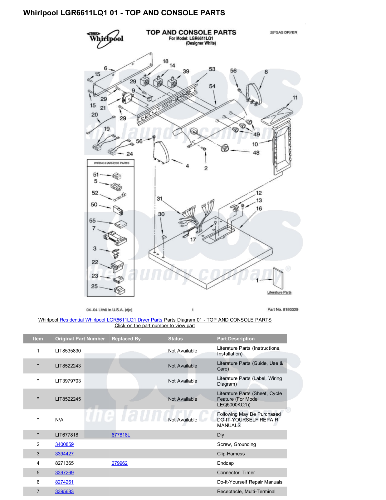 Whirlpool LGR6611LQ1 Parts Diagram