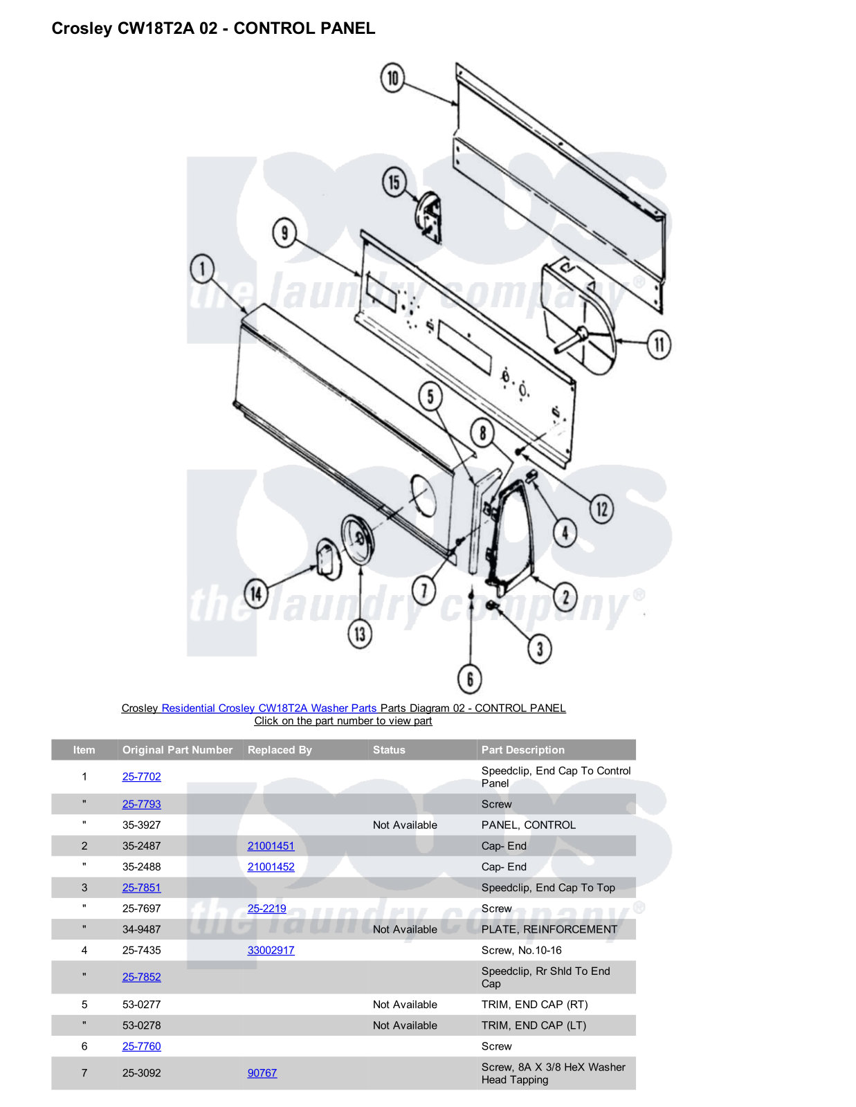 Crosley CW18T2A Parts Diagram