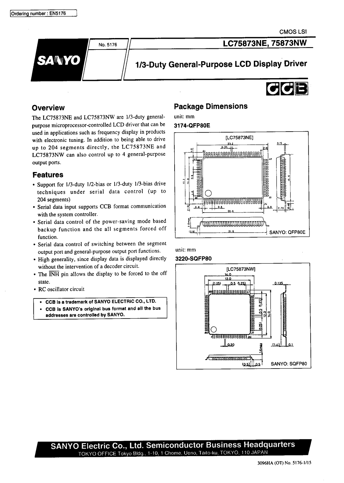 SANYO LC75873NW, LC75873NE Datasheet