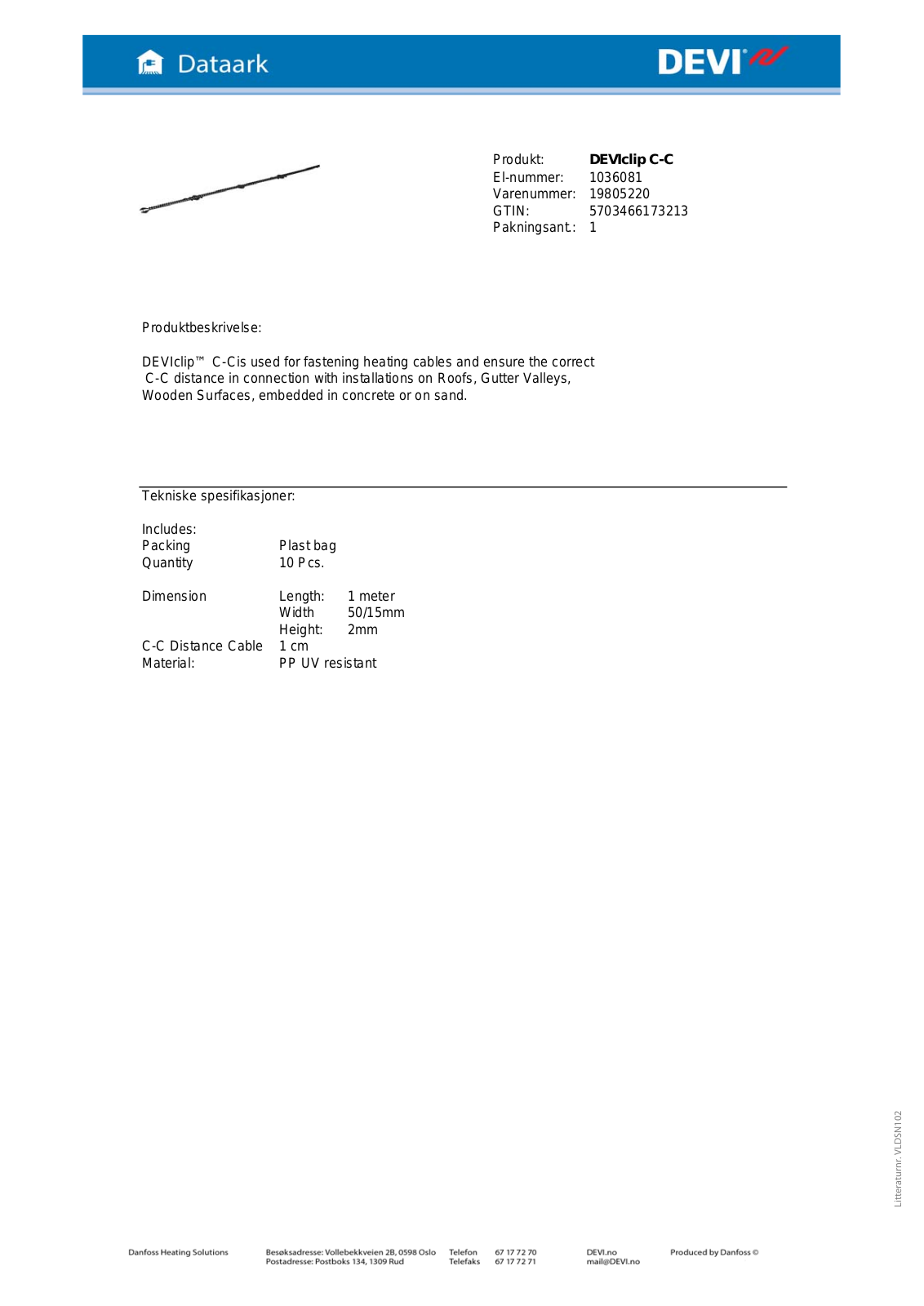 Danfoss DEVIclip C-C Fact sheet