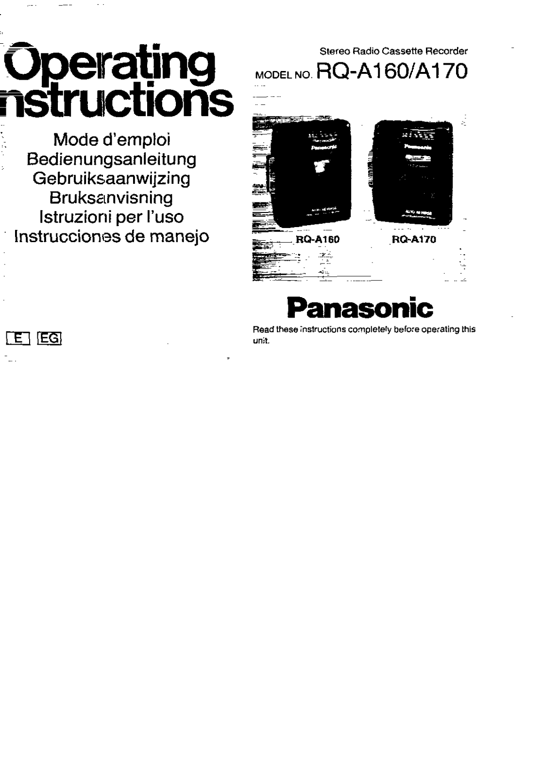 Panasonic RQ-A160, RQ-A170 User Manual
