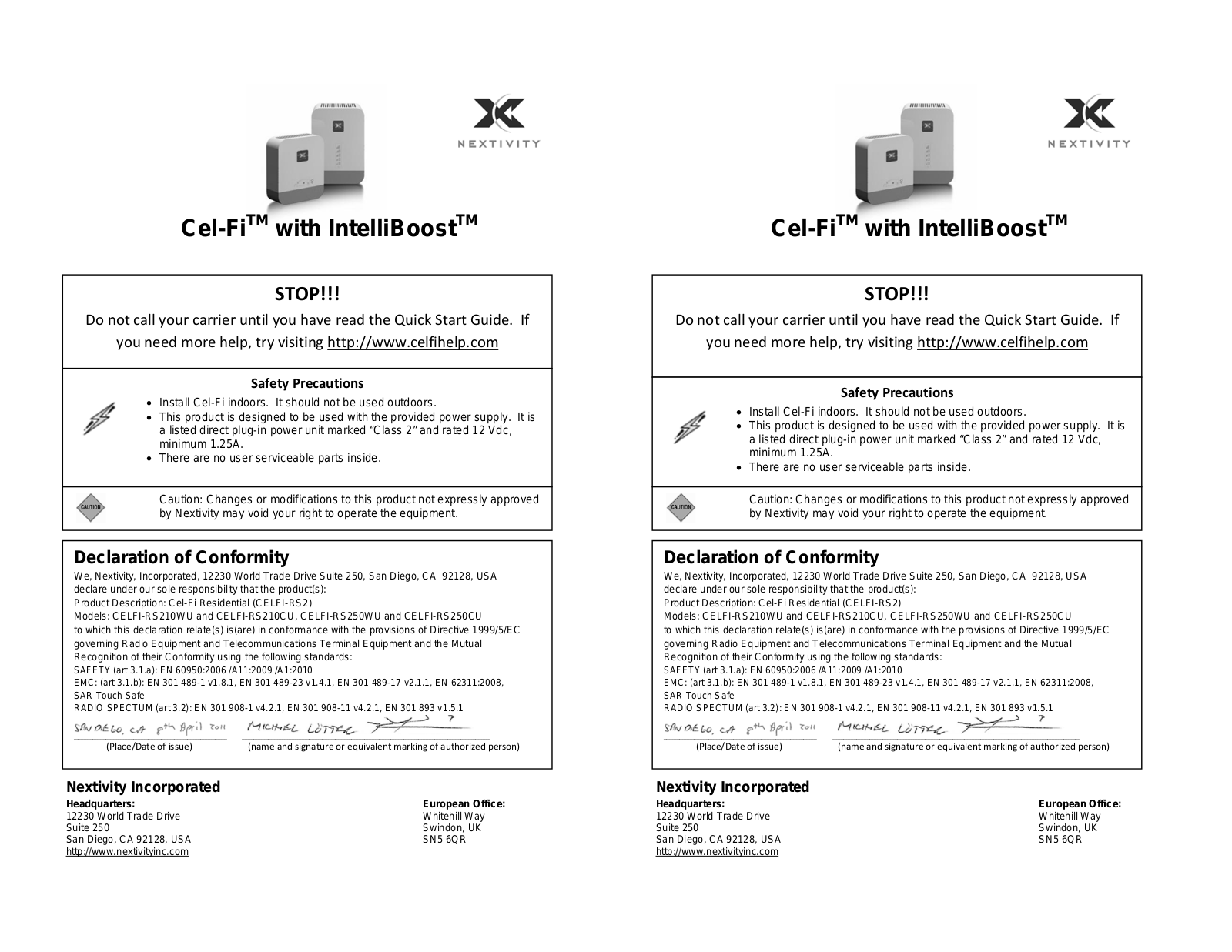 Nextivity orporated CELFI-RS240WU User Manual