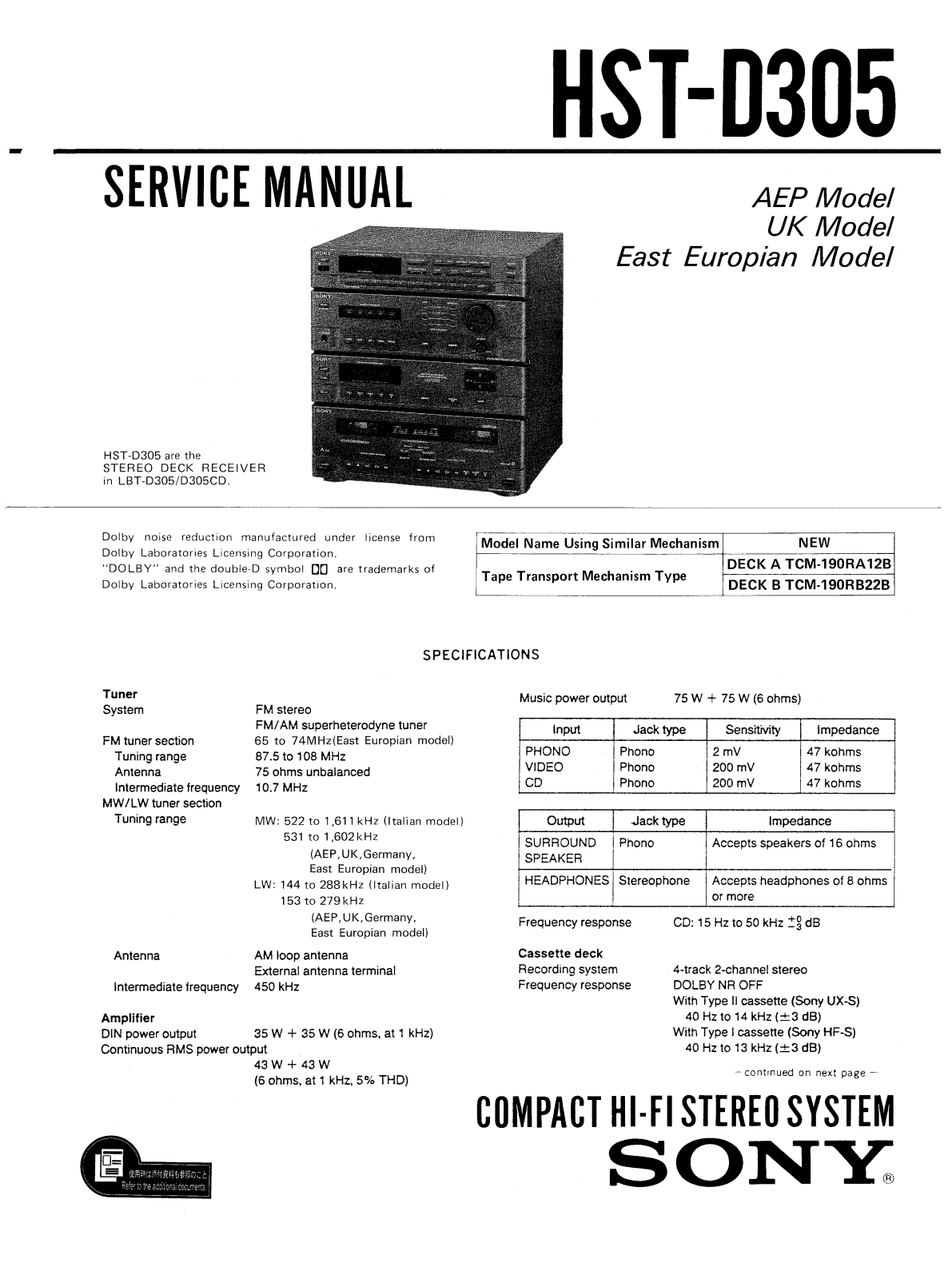 Sony HSTD-305 Service manual