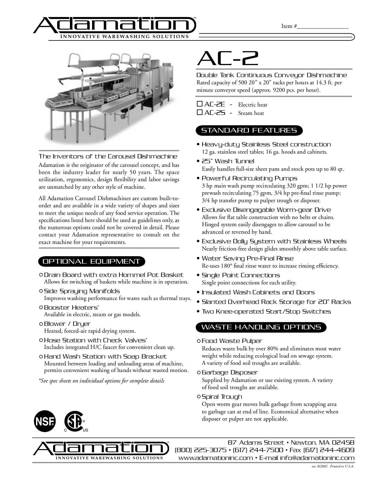 Adamation AC-2E, AC-2 Specifications