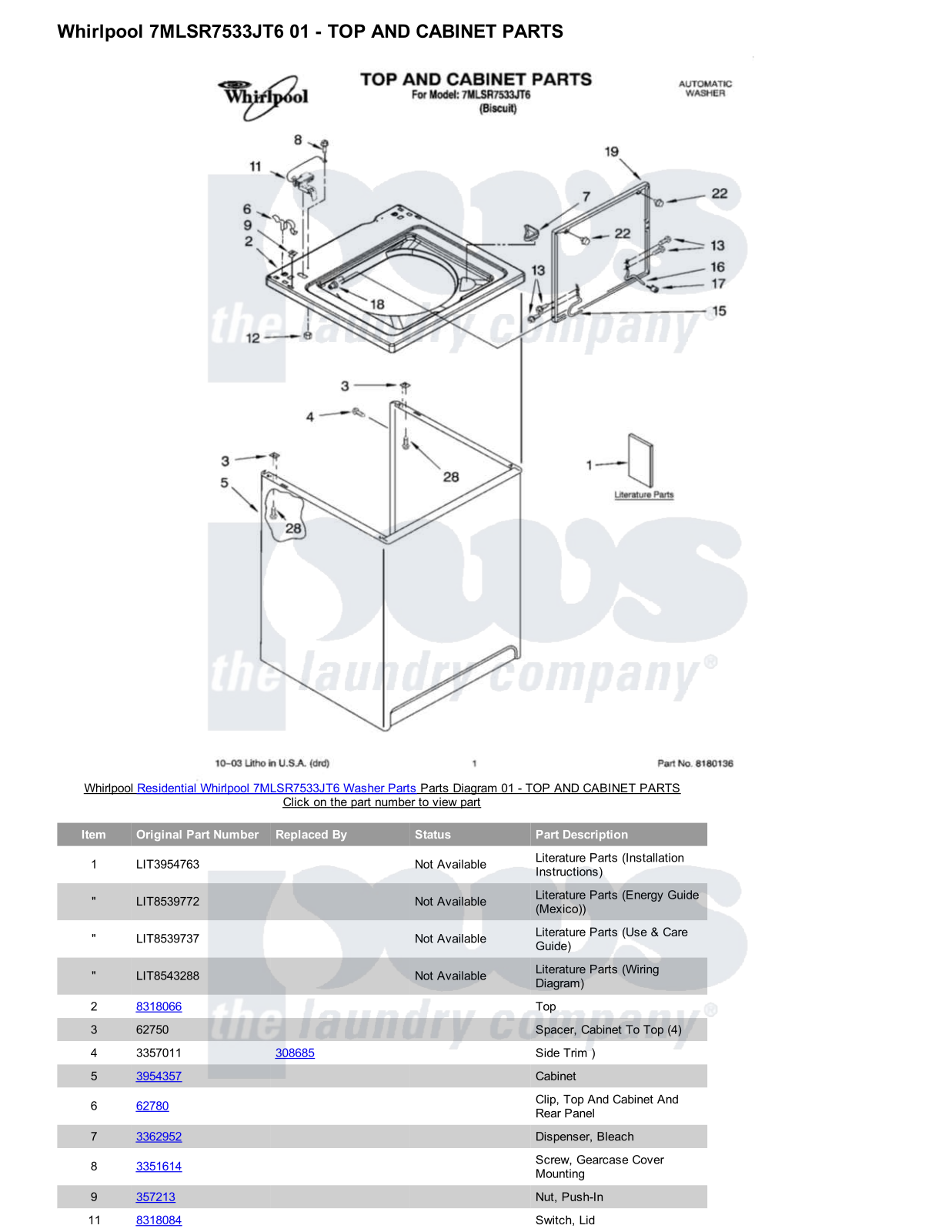 Whirlpool 7MLSR7533JT6 Parts Diagram