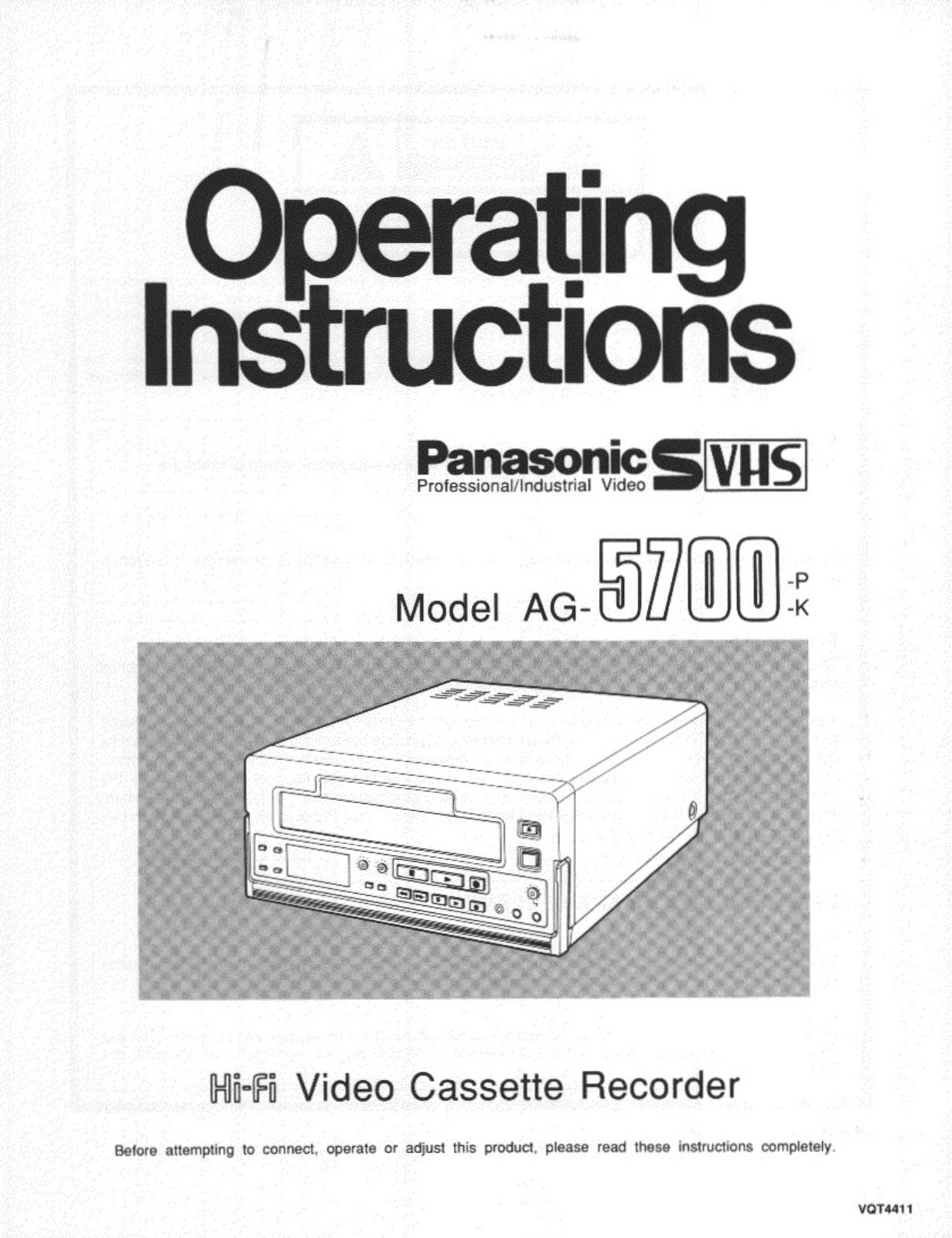 Panasonic ag5700p Operation Manual