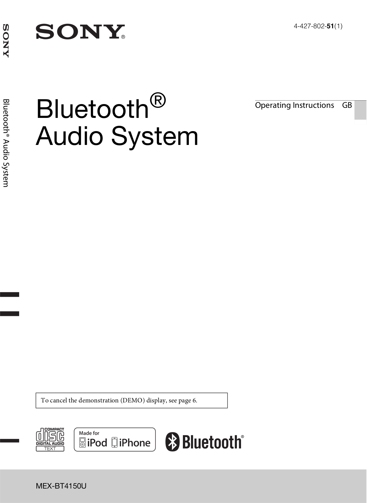 Sony MEX-BT4150U Operating Instructions Manual