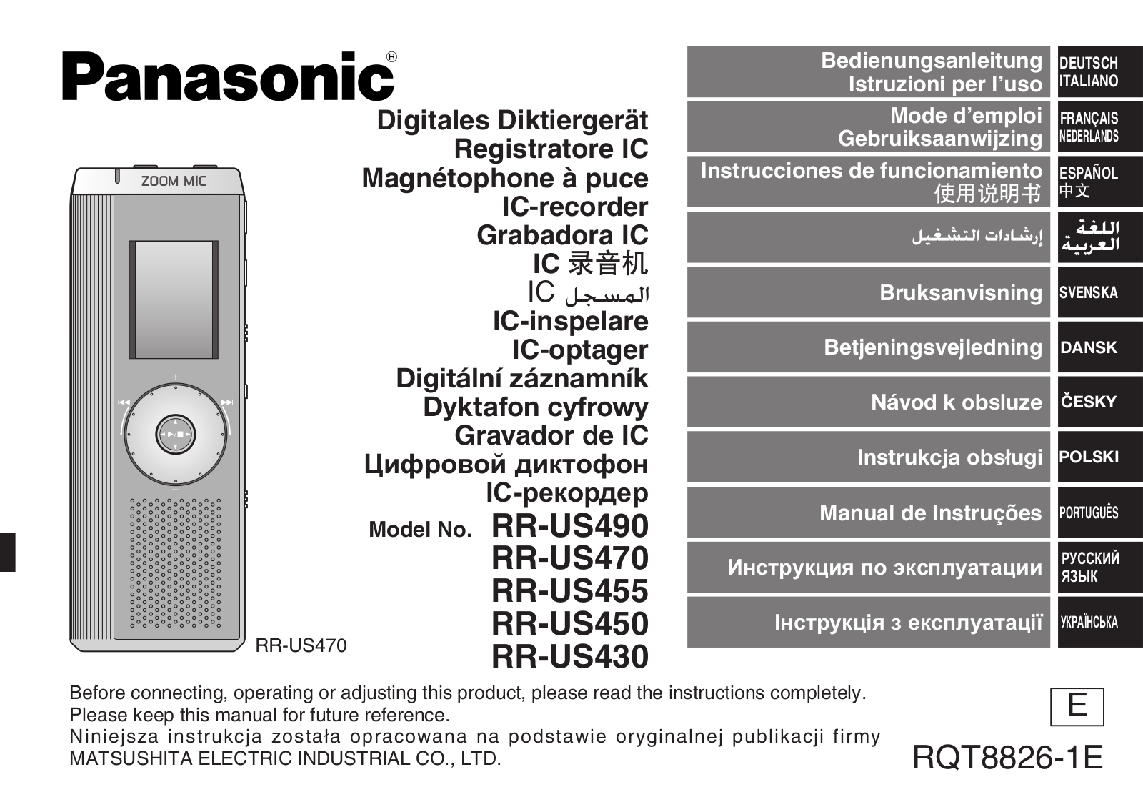 Panasonic RR-US490E-K User manual